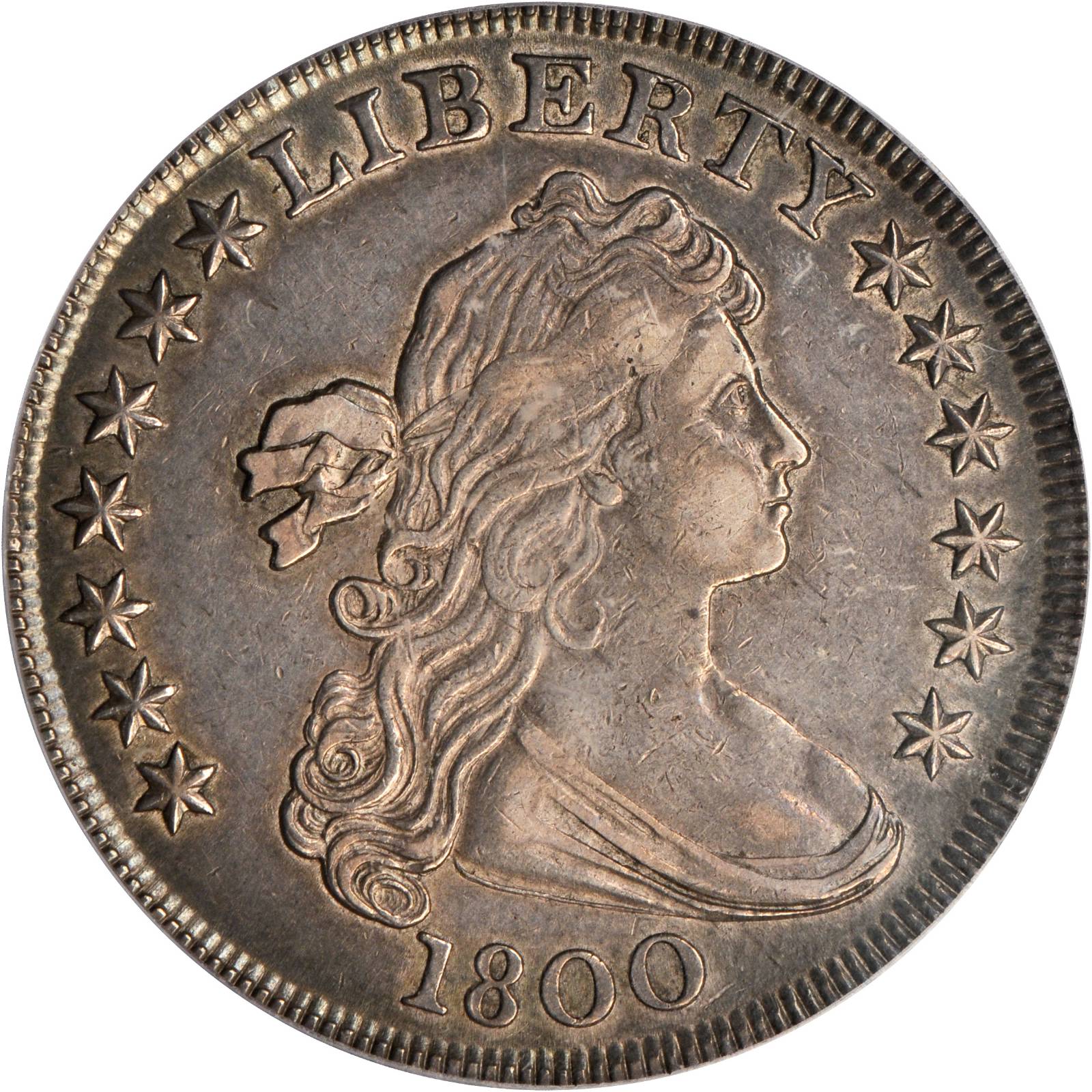 1800 Draped Bust Silver Dollar. B-8, BB-188. Rarity-3. Bowers Die State II. AU-53 (PCGS). Secure Holder.
