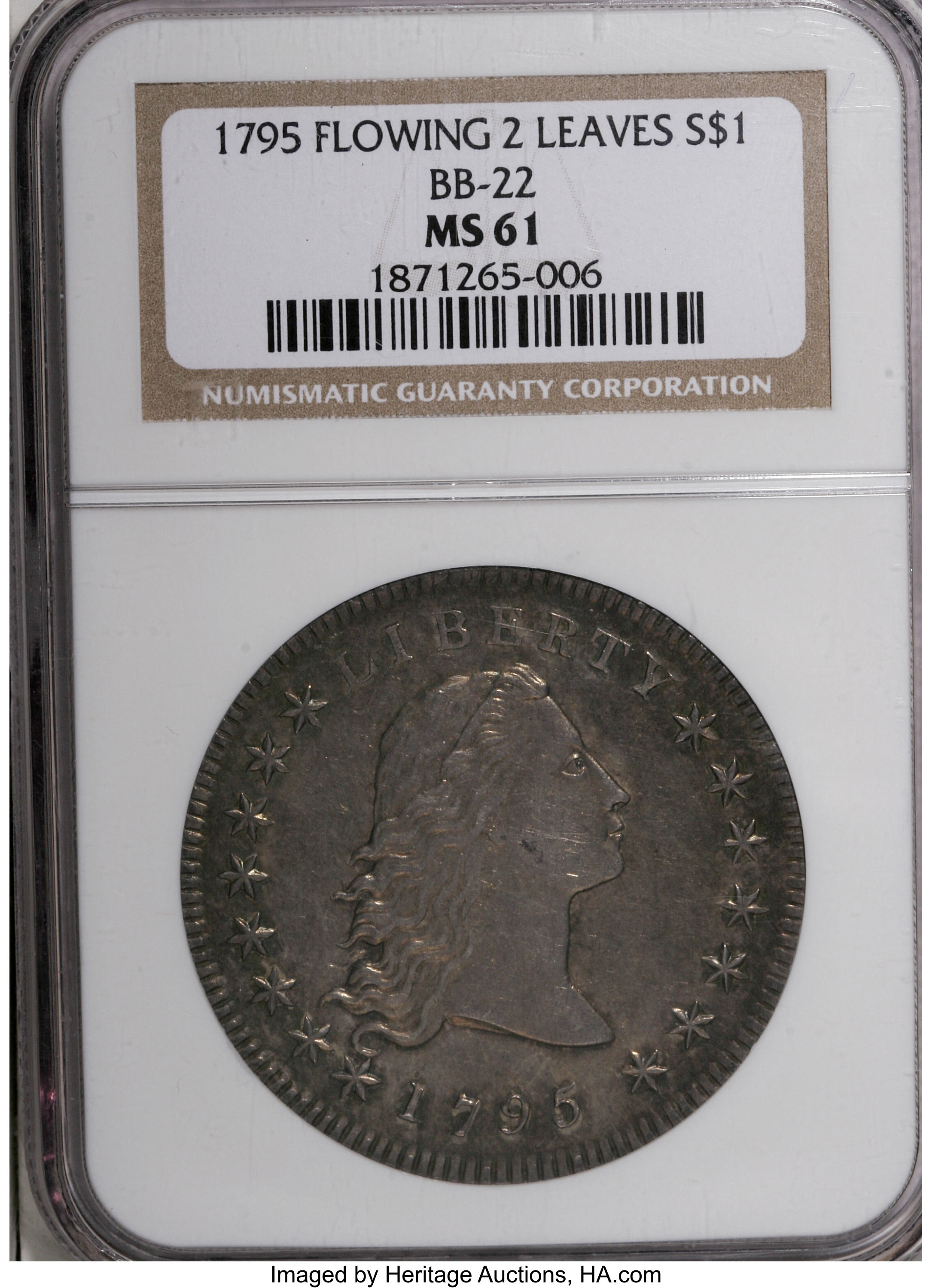 1795 $1  Flowing Hair, 2 Leaves, B-10, BB-22 VG8 thumbnail 6