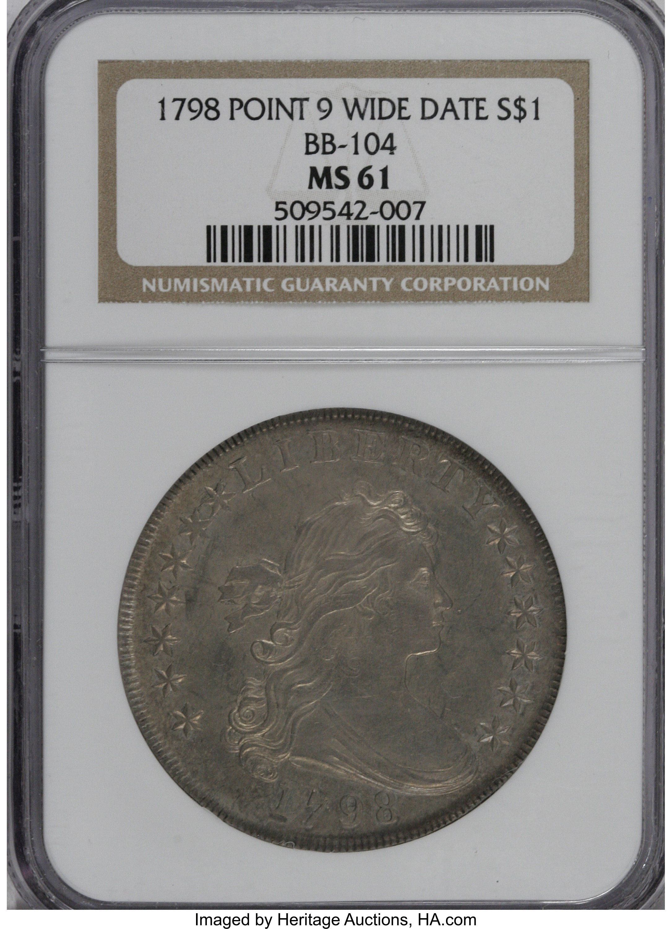 1798 $1  Large Eagle, Pointed 9, Wide Date, B-22, BB-104 AU58 thumbnail 16
