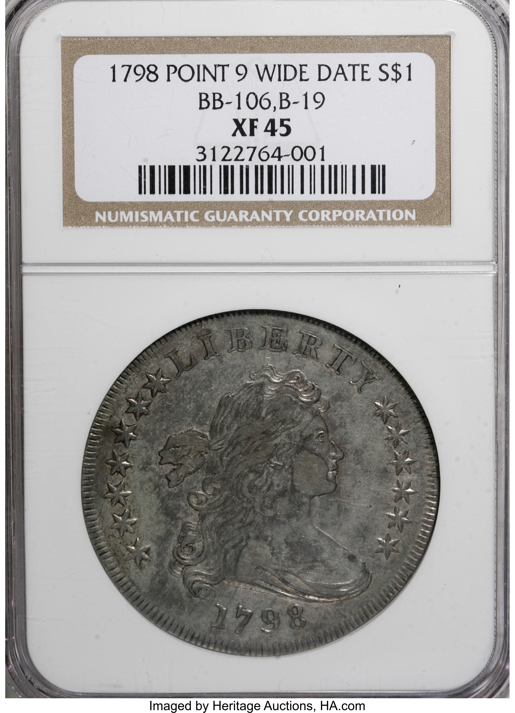 1798 $1  Large Eagle, Pointed 9, Wide Date, B-19, BB-106 MS61 CAC thumbnail 21