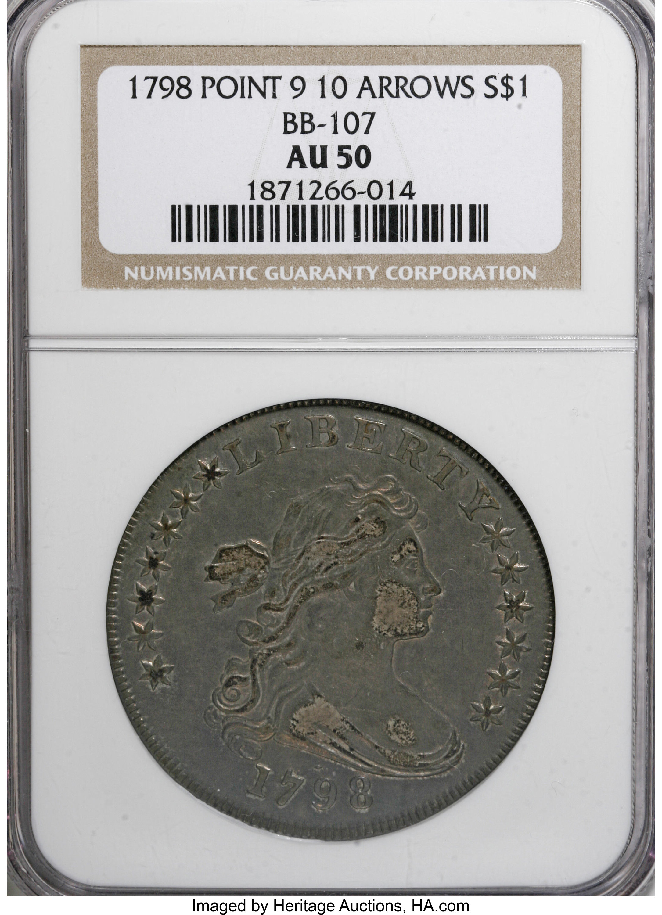 1798 $1  Large Eagle, Pointed 9, 10 Arrows, B-21, BB-107 AU50 thumbnail 5