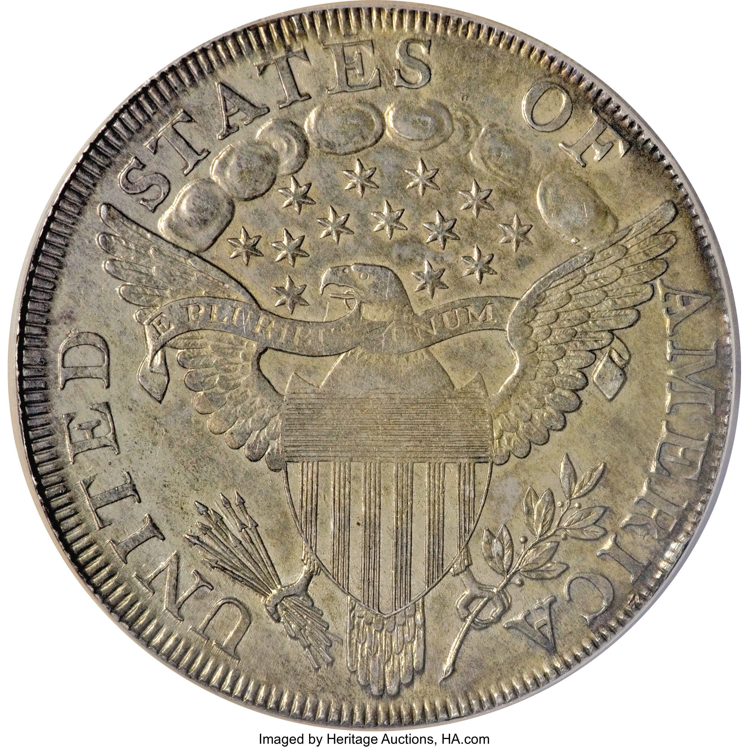 1798 $1  Large Eagle, Pointed 9, 10 Arrows, B-21, BB-107 AU50 thumbnail 8