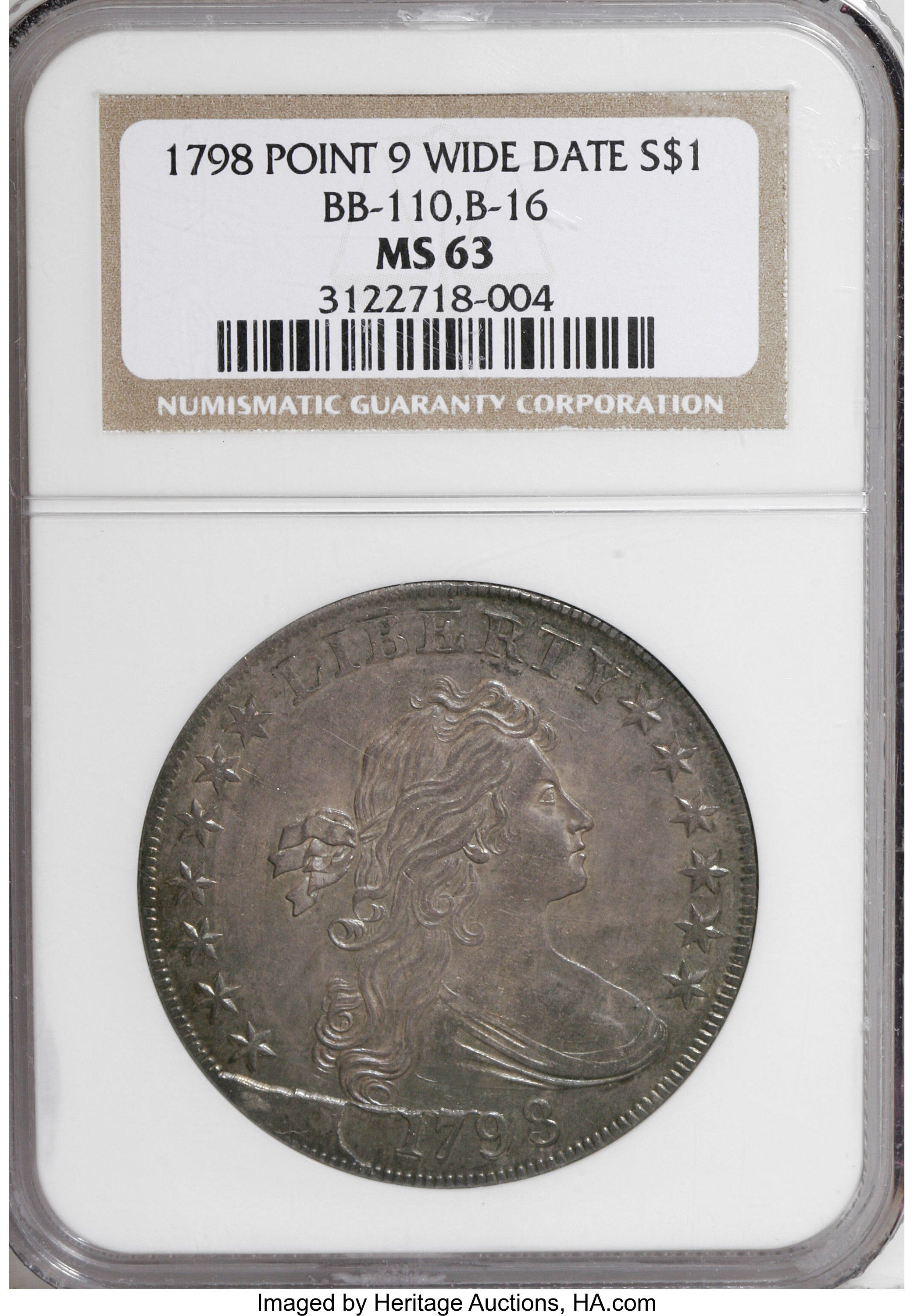 1798 $1  Large Eagle, Pointed 9, Wide Date, B-16, BB-110 MS60 thumbnail 6
