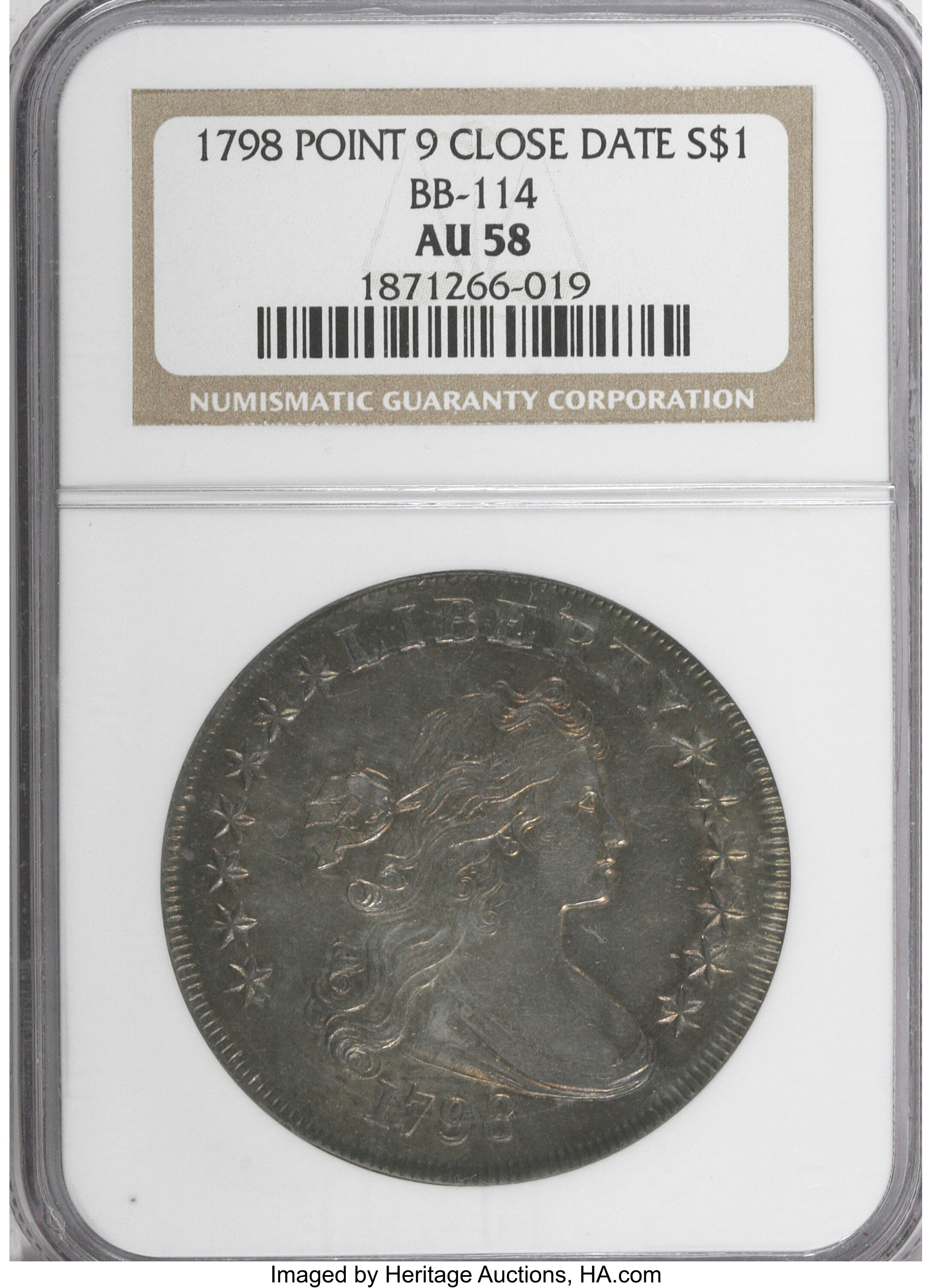1798 $1  Large Eagle, Pointed 9, Close Date, B-26, BB-114 AU58 thumbnail 7