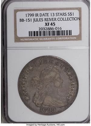 image for: 1799 $1 Irregular Date, 13 Stars Reverse XF45 NGC....