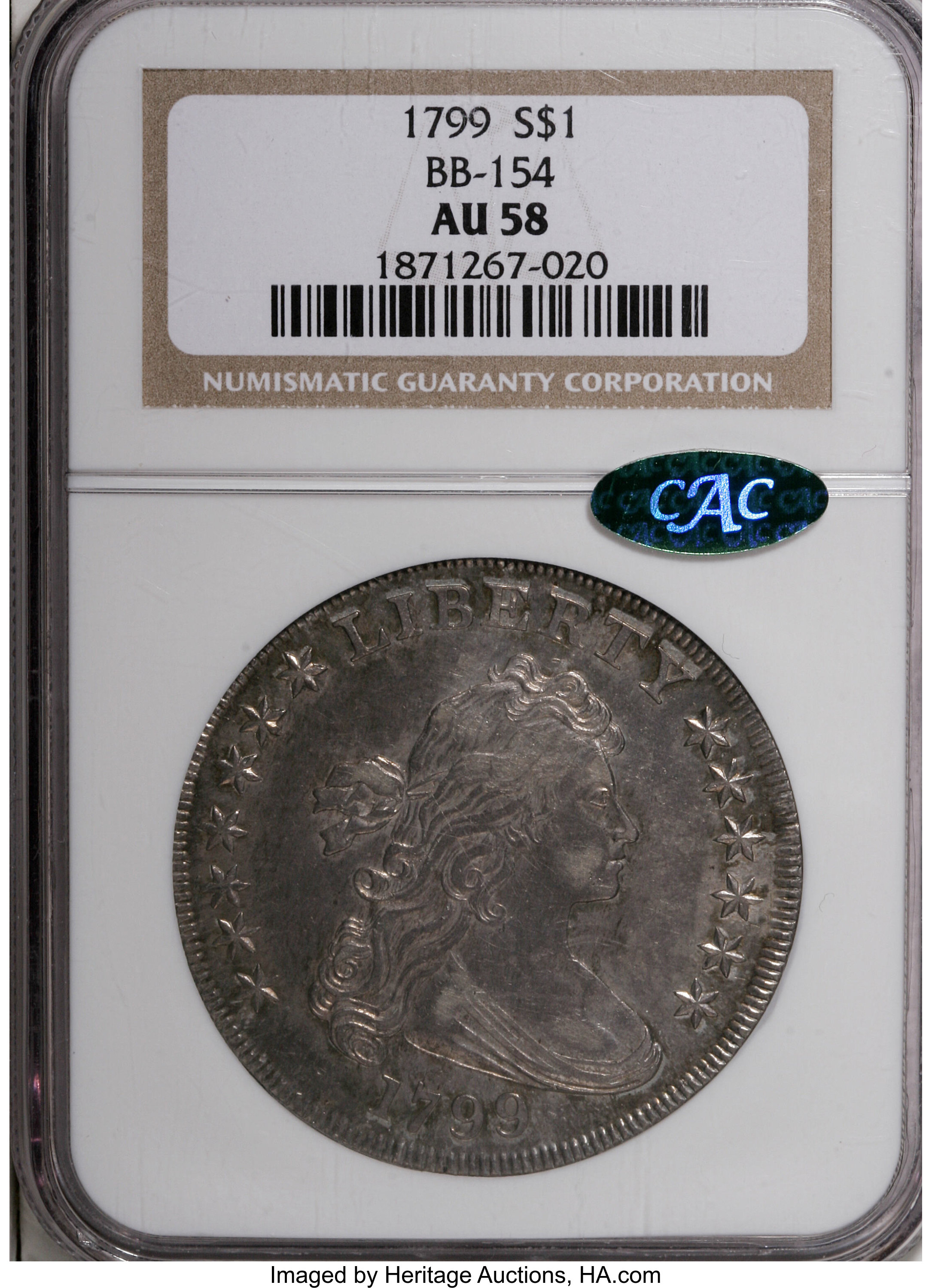 1799 $1  7x6 Stars, B-18, BB-154 AU58 thumbnail 6