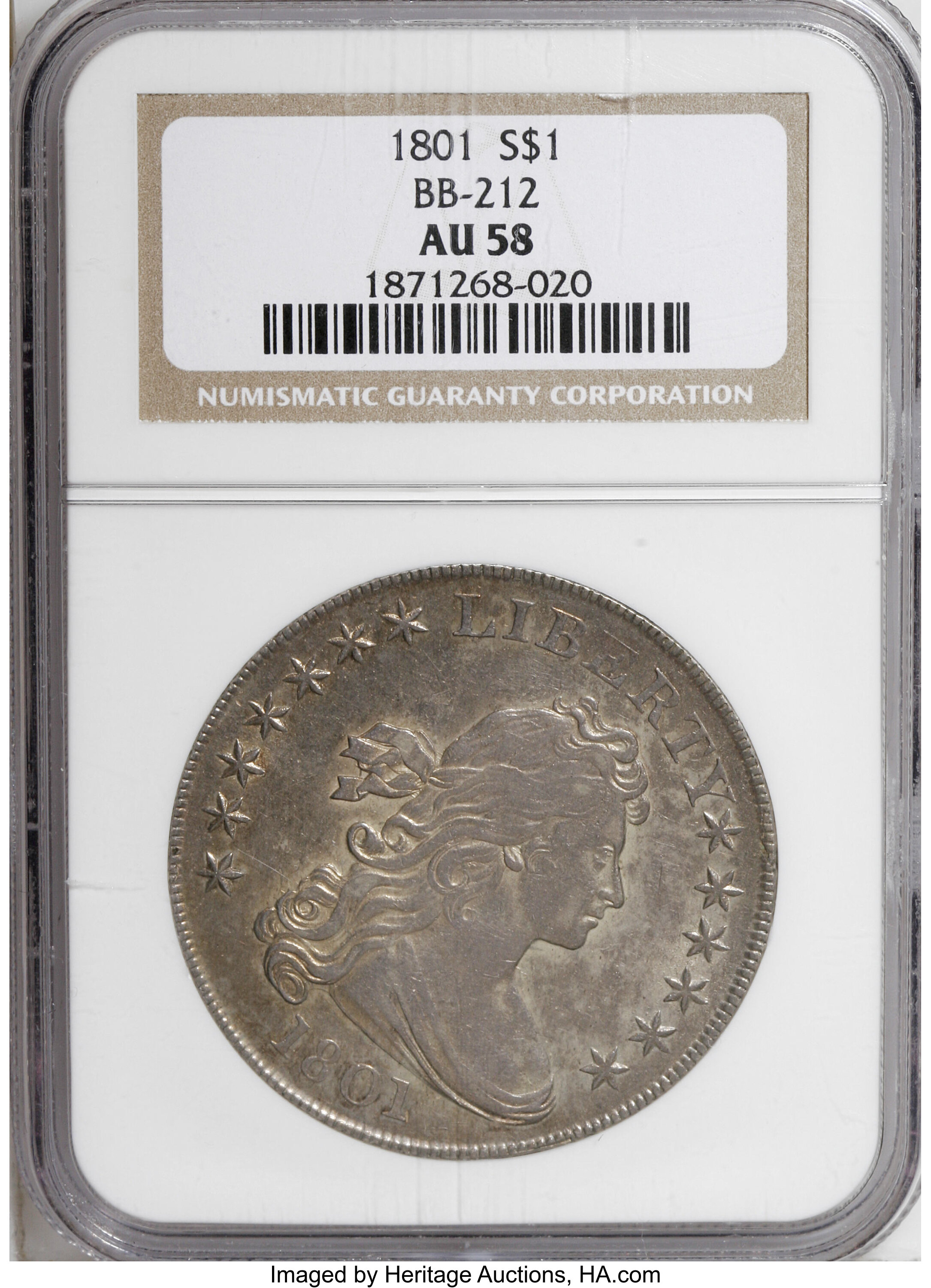 1801 $1  B-2, BB-212 MS62 CAC thumbnail 6