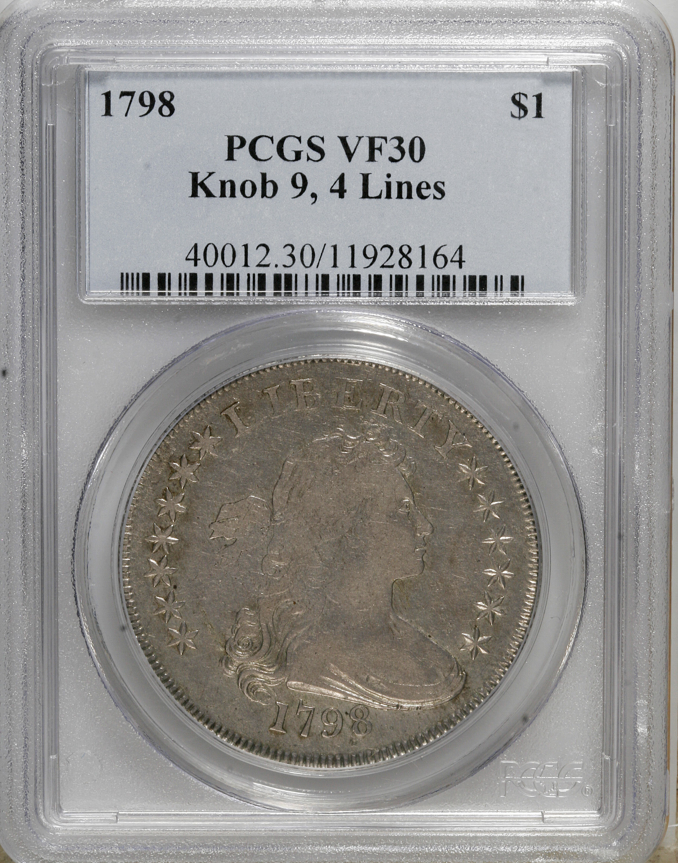 1798 $1  Large Eagle, Knob 9, 4 Vertical Lines, B-7, BB-95 AU50 thumbnail 11