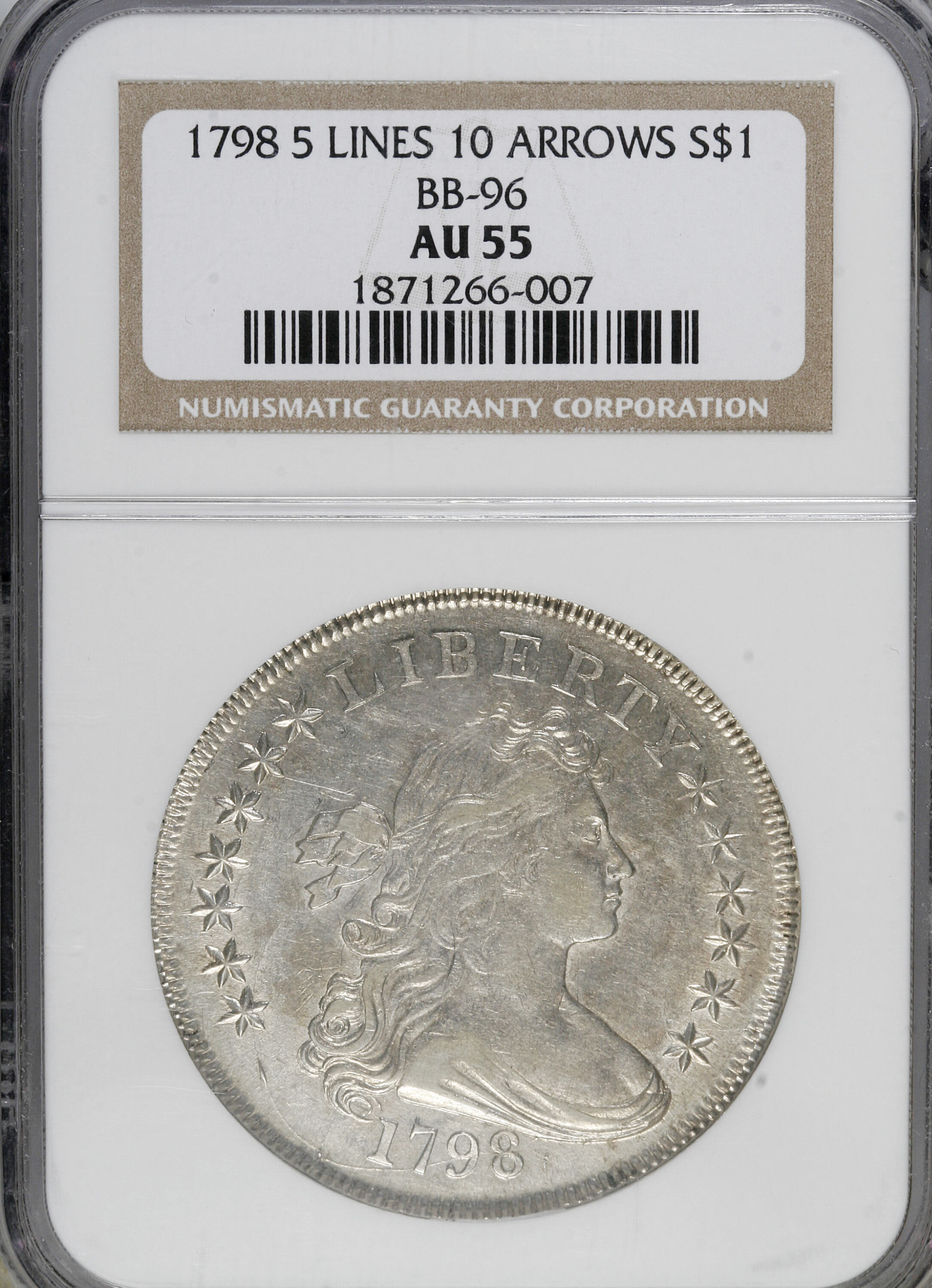 1798 $1  Large Eagle, Knob 9, 10 Arrows, 5 Vertical Lines, B-6, BB-96 MS63 thumbnail 11