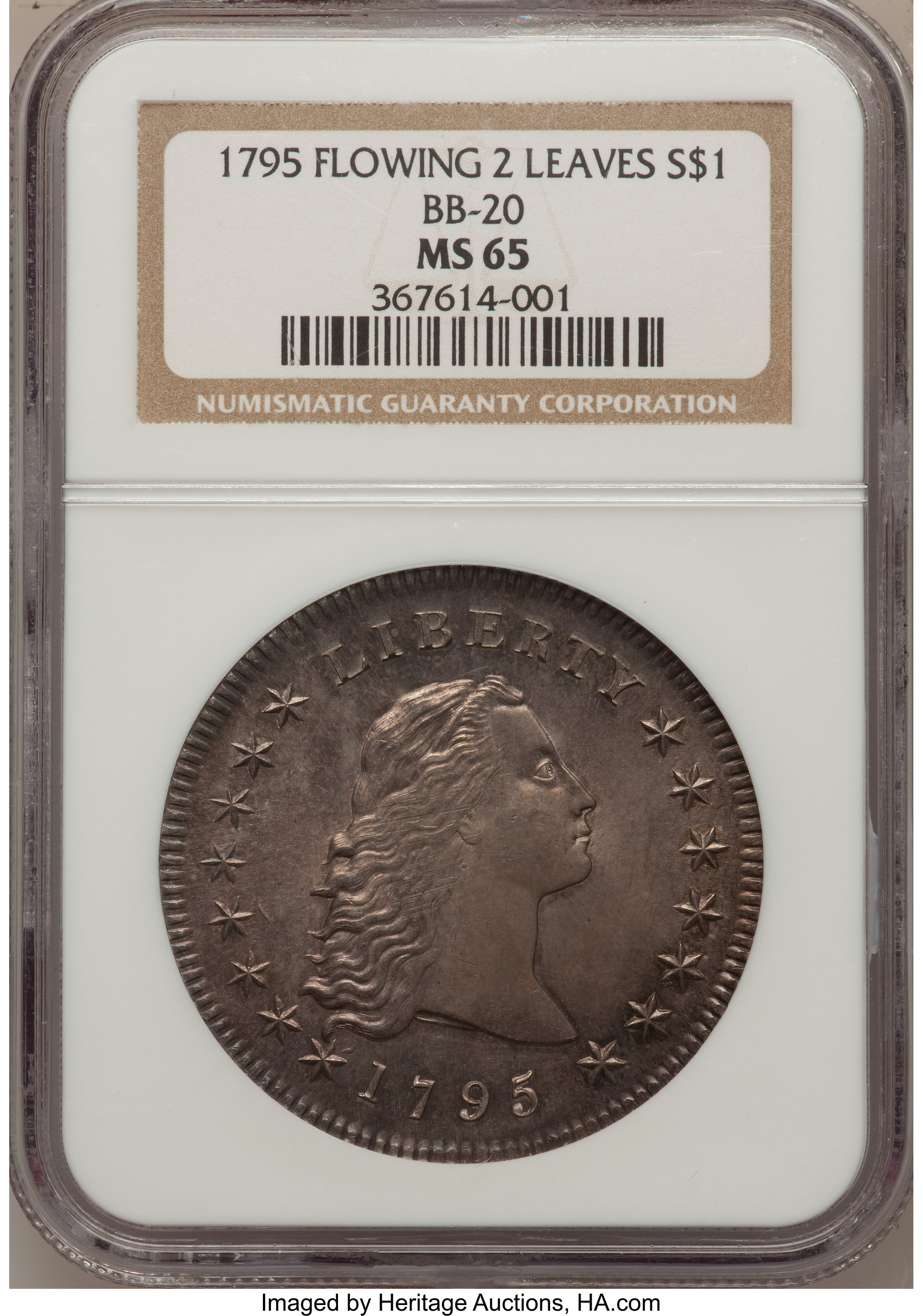 1795 $1  Flowing Hair, 2 Leaves, B-2, BB-20 MS66 thumbnail 3