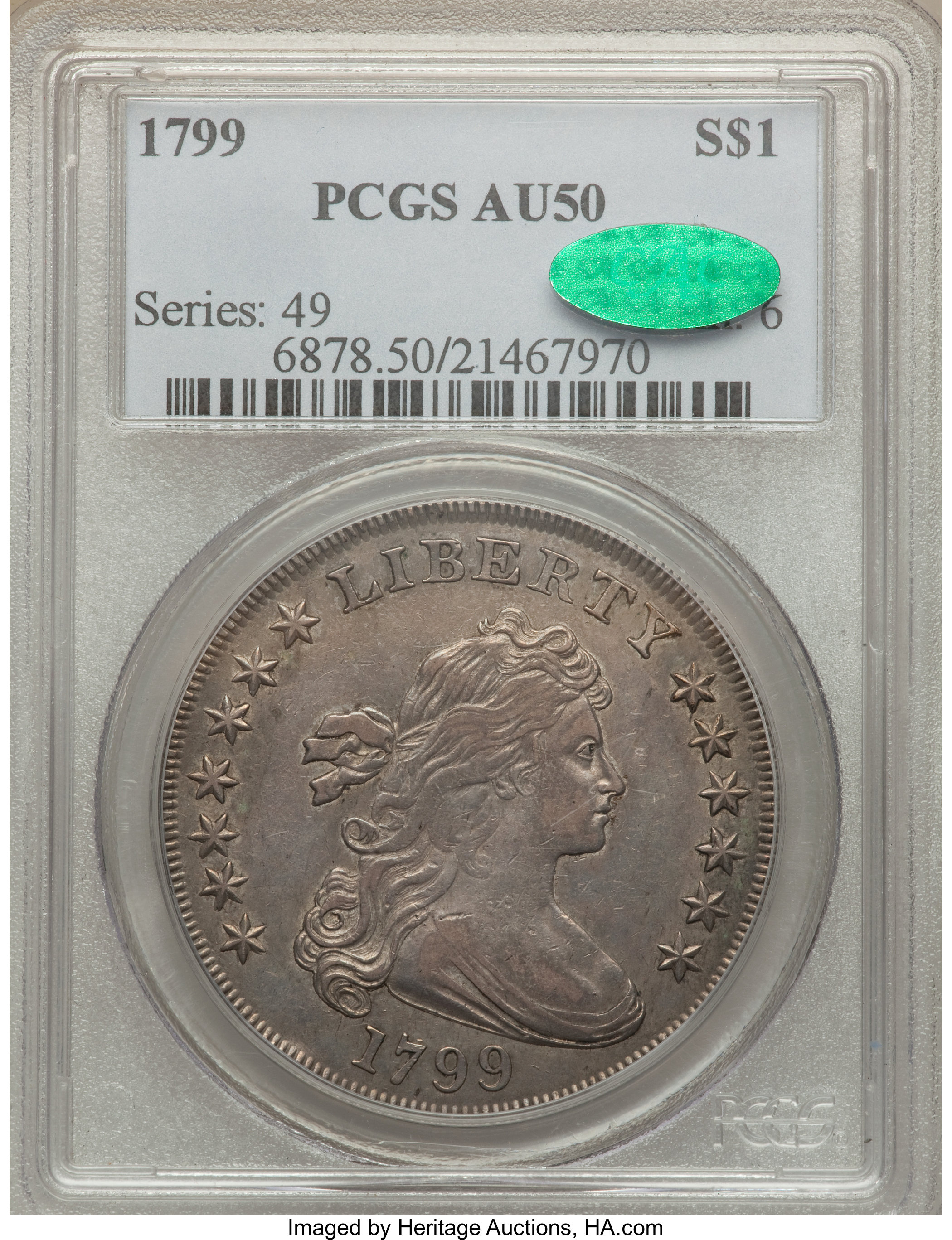 1799 $1  7x6 Stars, B-18, BB-154 AU50 CAC thumbnail 8