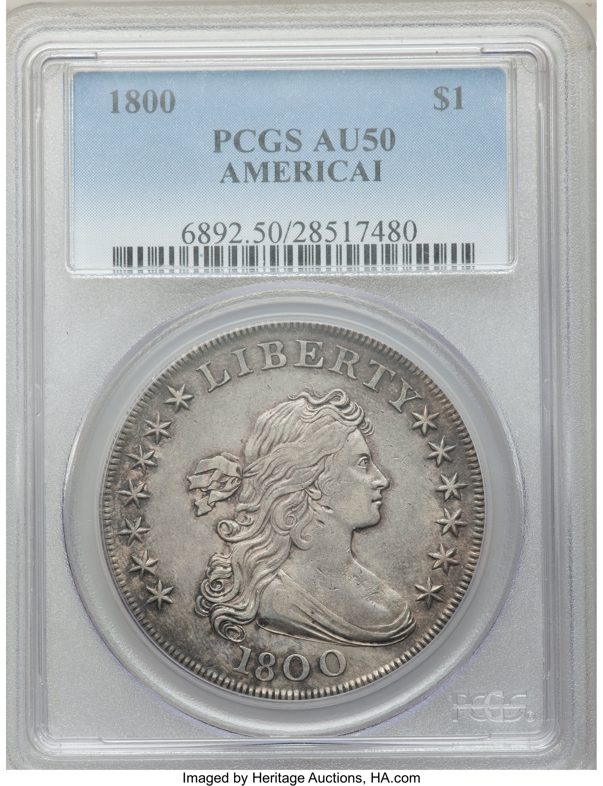 1800 $1  Wide Date, Low 8, AMERICAI, B-11, BB-191 AU50 thumbnail 7