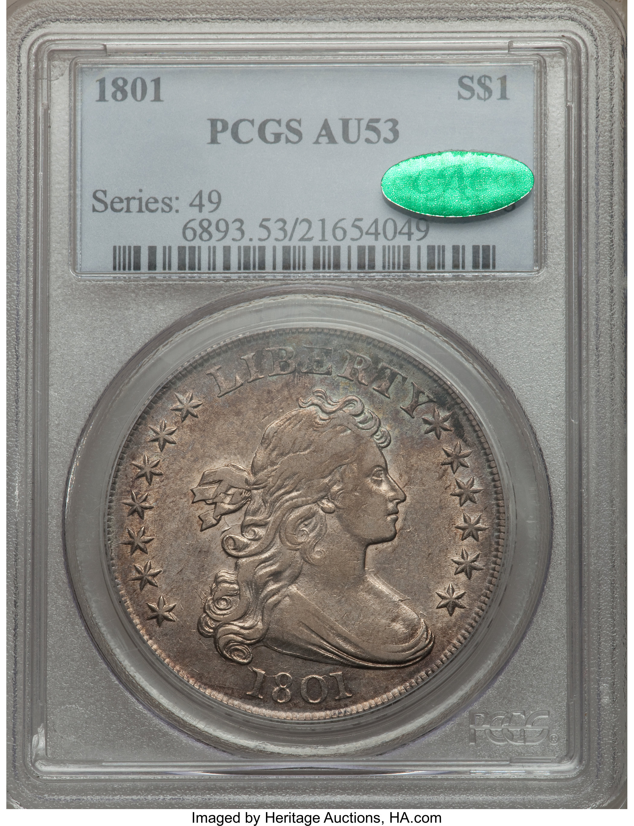1801 $1  B-2, BB-212 AU53 CAC thumbnail 3