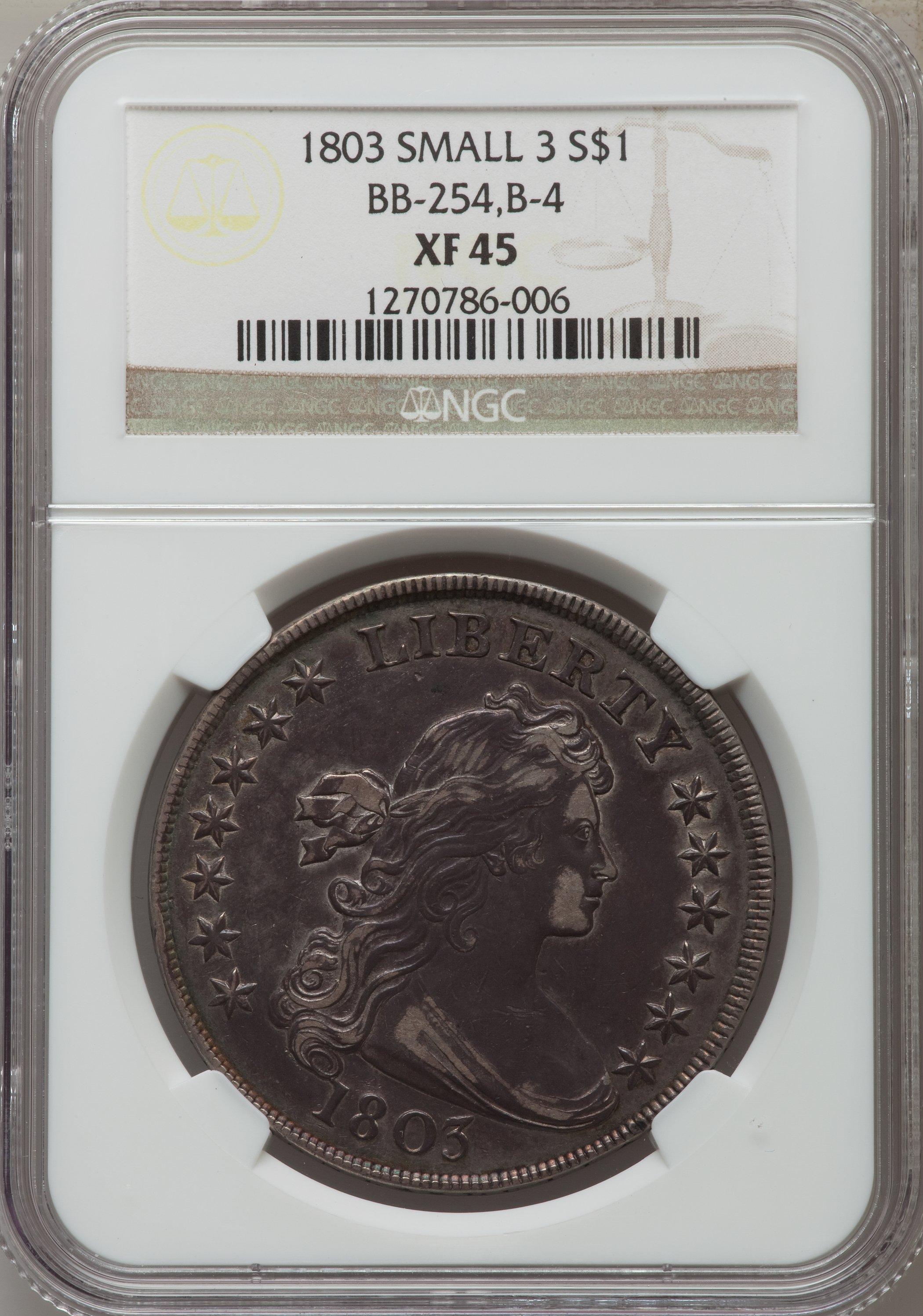 1803 $1  Small 3, B-4, BB-254 XF45 thumbnail 9