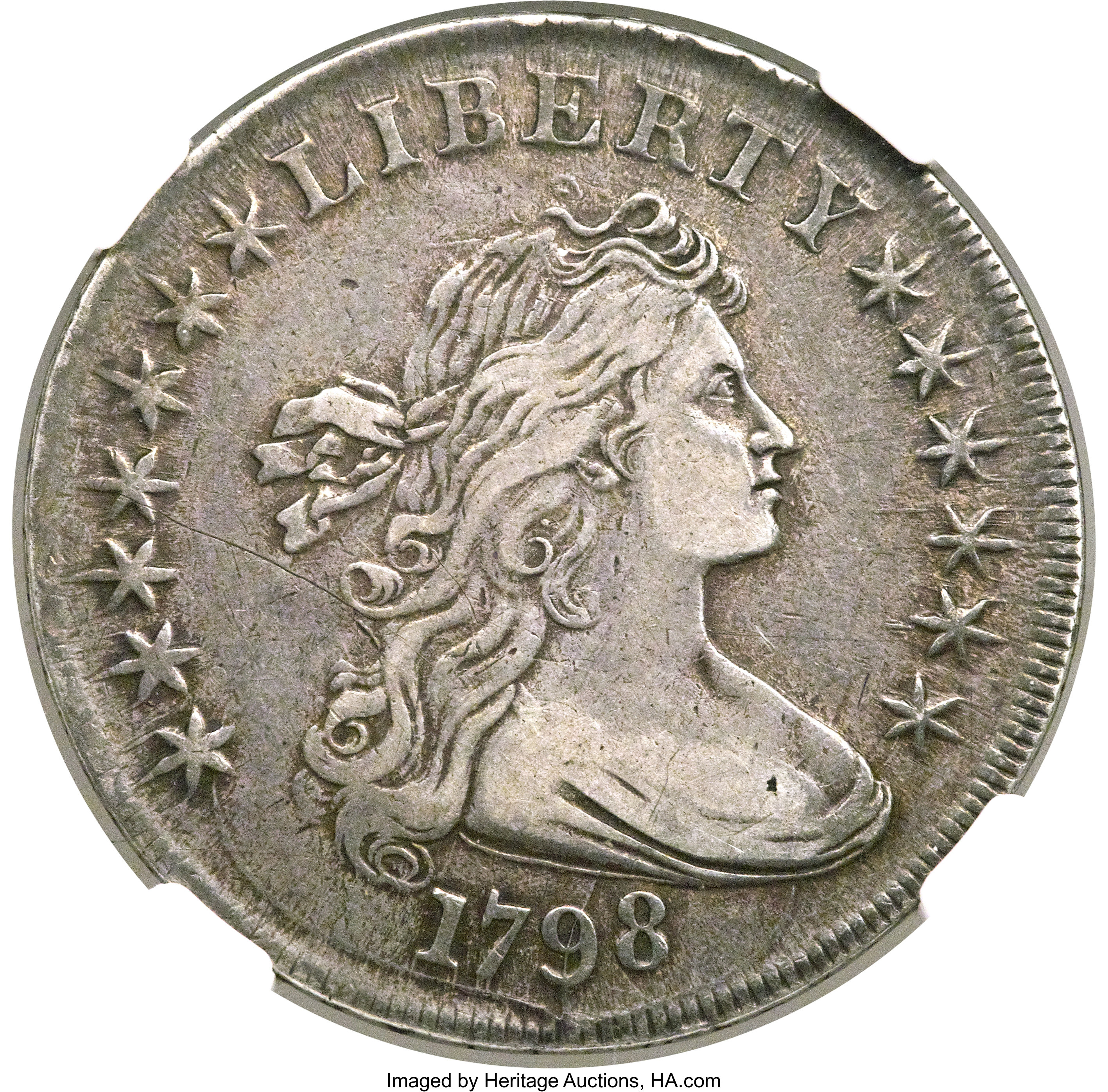 1798 $1 Large Eagle, Pointed 9 XF40 NGC. B-29, BB-119, R.4. ...