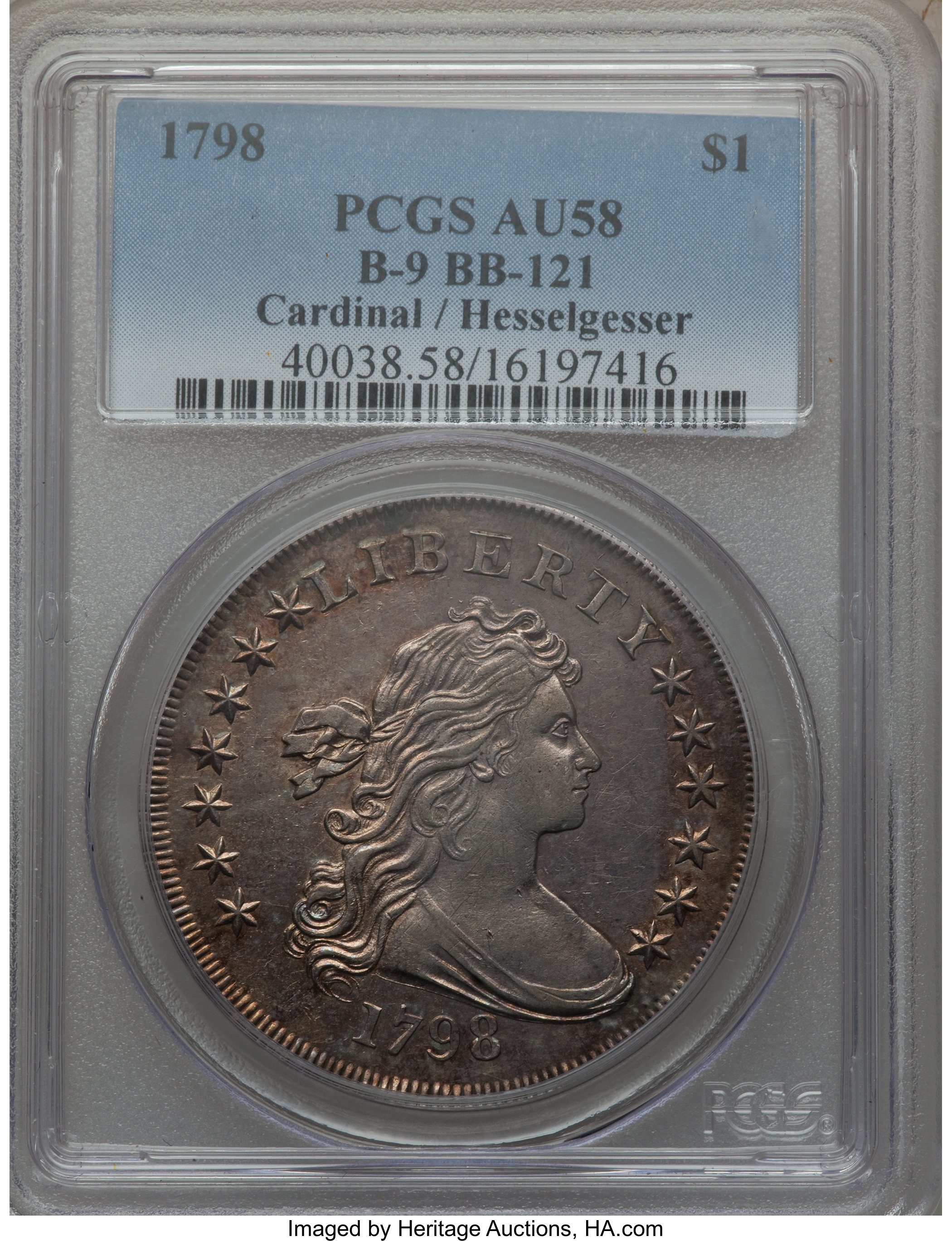 1798 $1  Large Eagle, Pointed 9, Close Date, B-9, BB-121 AU58 CAC thumbnail 4
