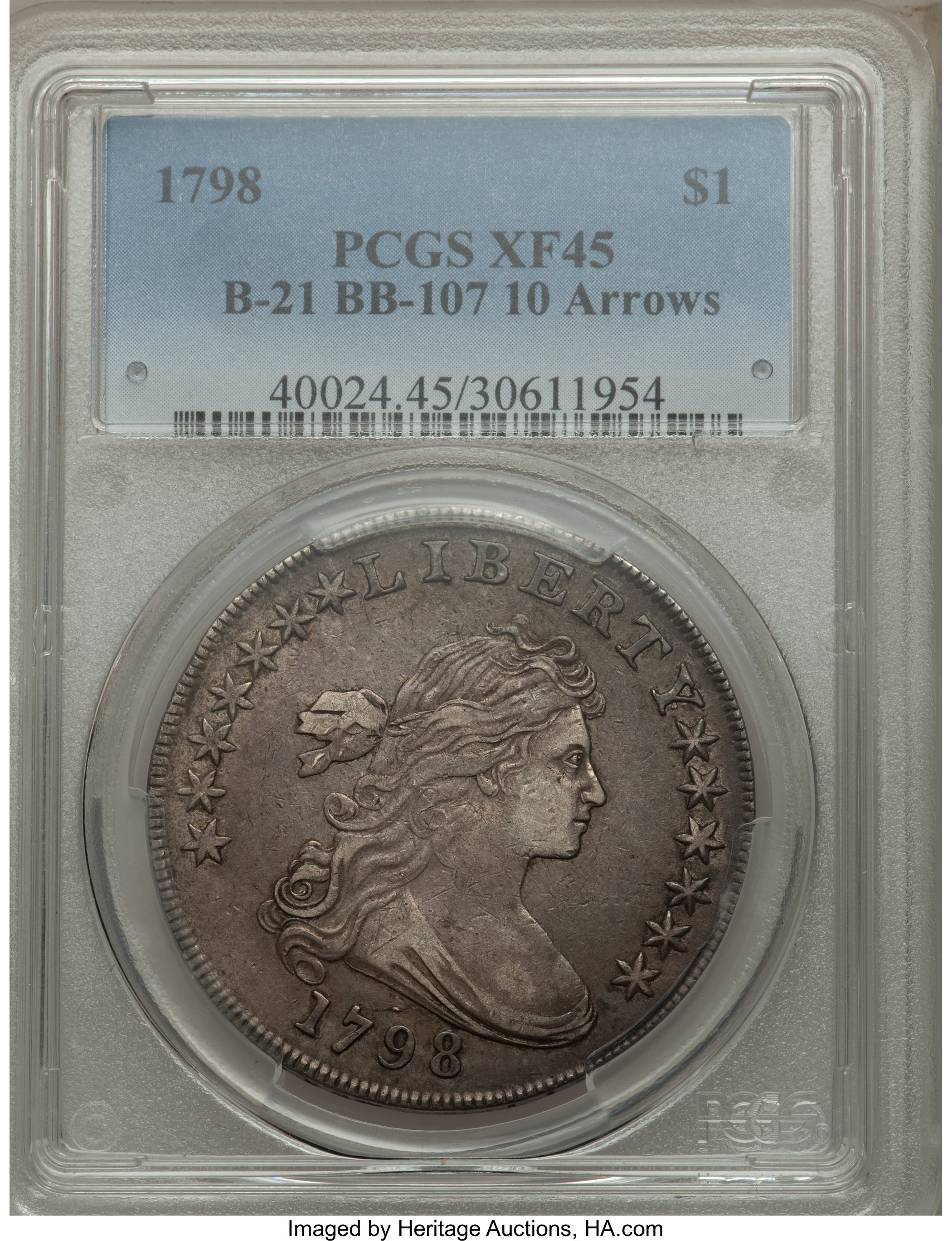 1798 $1  Large Eagle, Pointed 9, 10 Arrows, B-21, BB-107 AU58 thumbnail 21