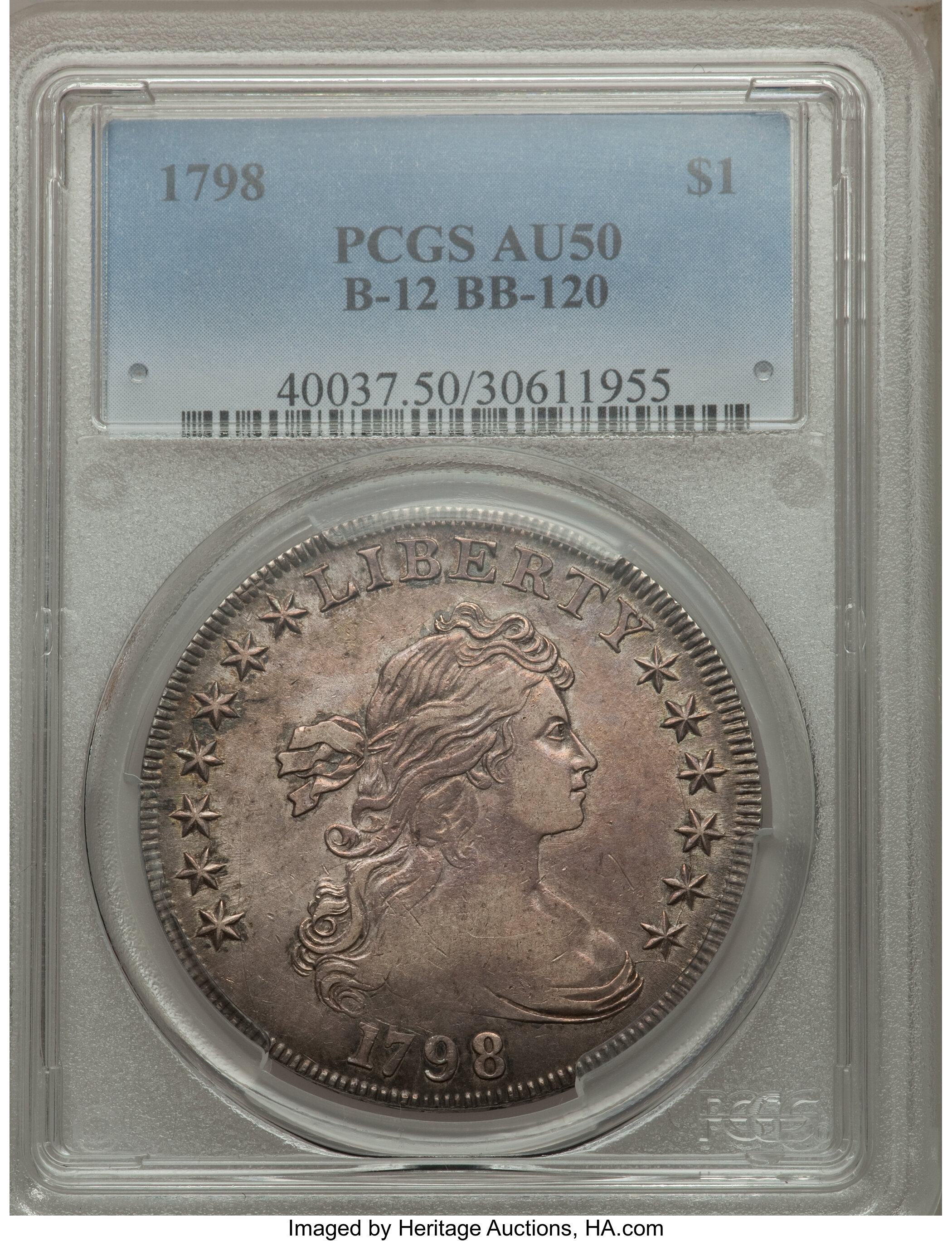 1798 $1  Large Eagle, Pointed 9, Wide Date, B-12, BB-120 MS62 CAC thumbnail 21