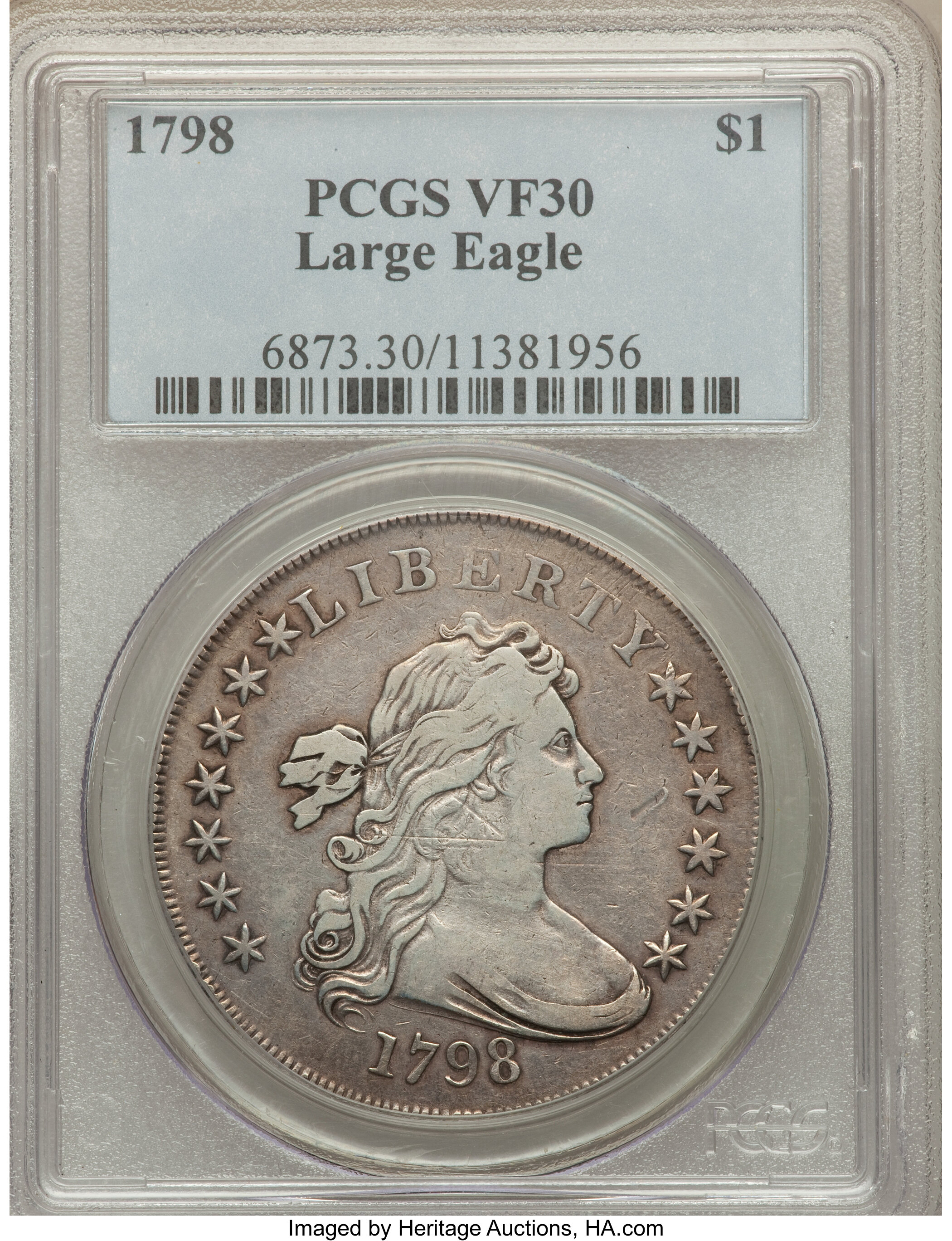 1798 $1 Large Eagle, Pointed 9, Close Date, B-9, BB-121, R.4, VF30 PCGS. ...