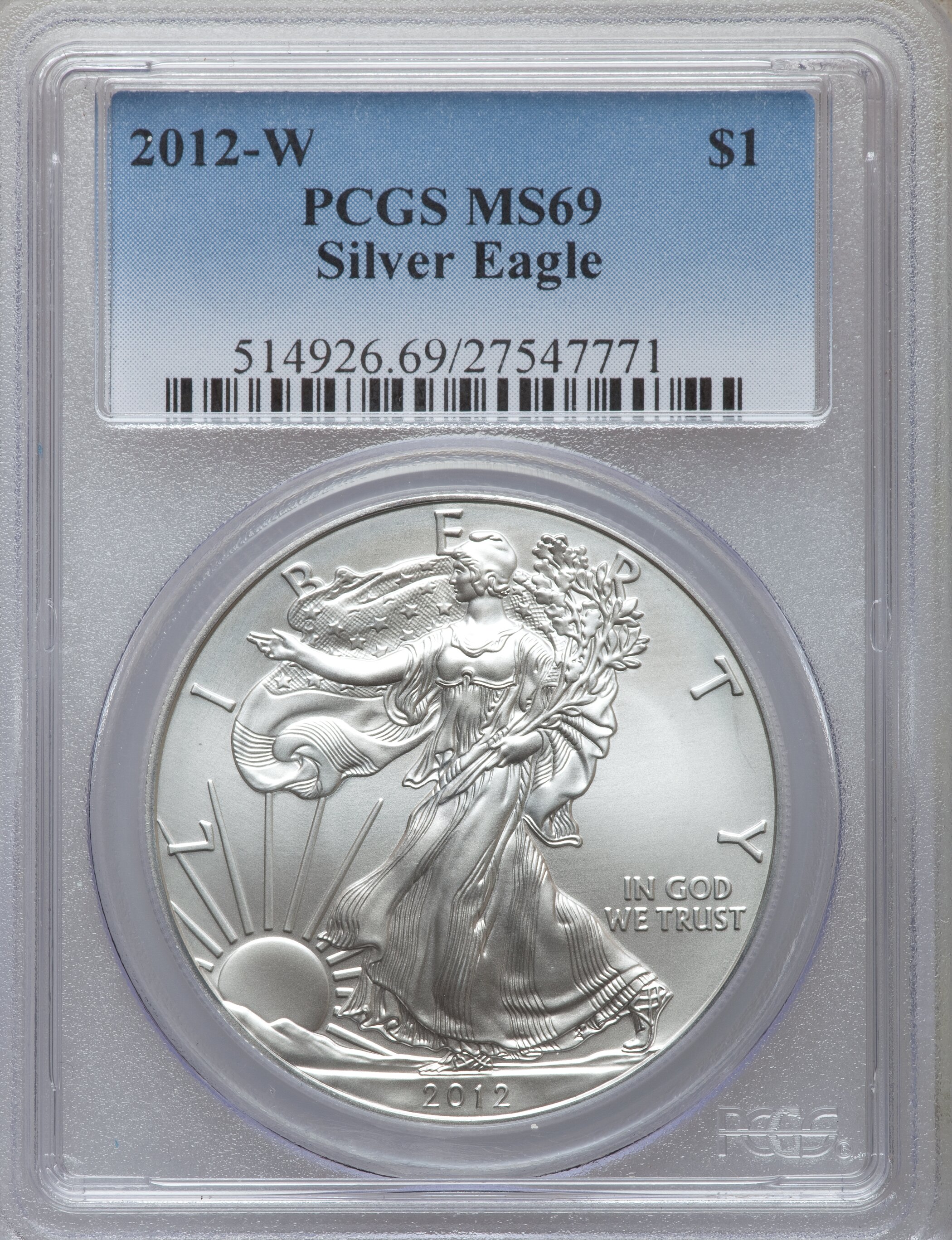 2012-W $1 Silver Eagle MS69 PCGS. PCGS Population (1331/1016). NGC Census: (4701/4439). ...