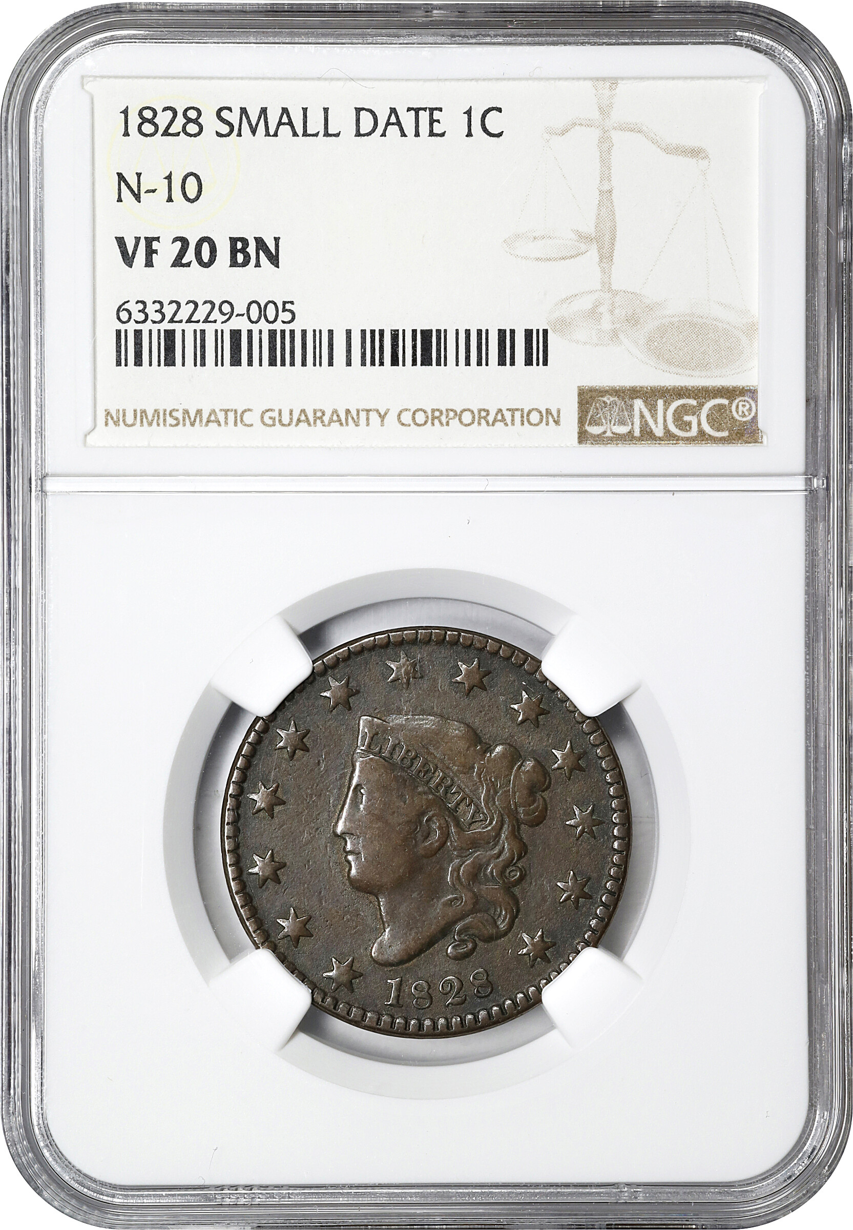 1828 1c Small Wide Date, N-10 MS BN VF30 BN thumbnail 5