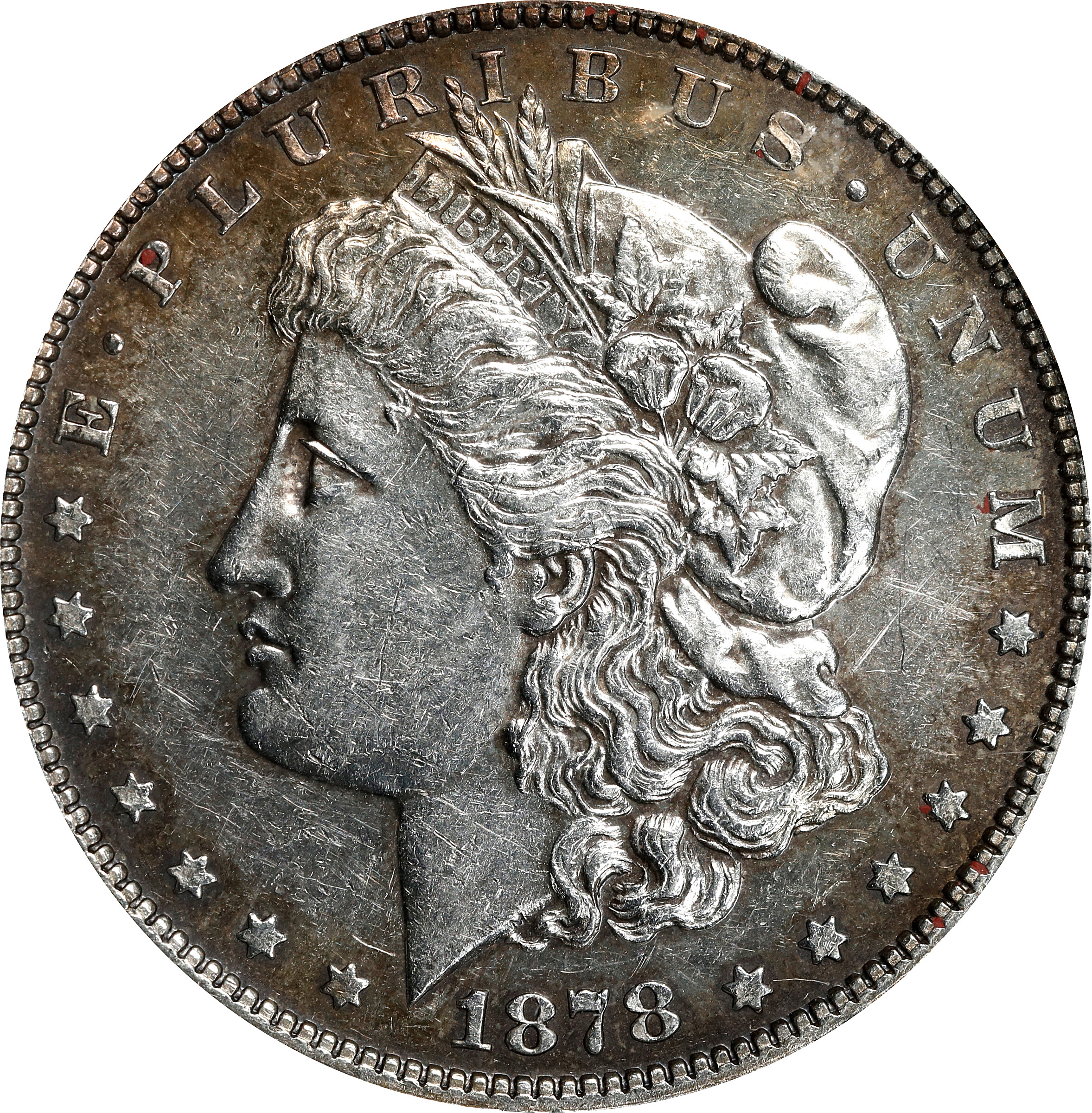 1878 Morgan Silver Dollar. 7/8 Tailfeathers. VAM-41. Top 100 Variety. Strong, 7/7 Tailfeathers. AU-58 (ANACS). OH.