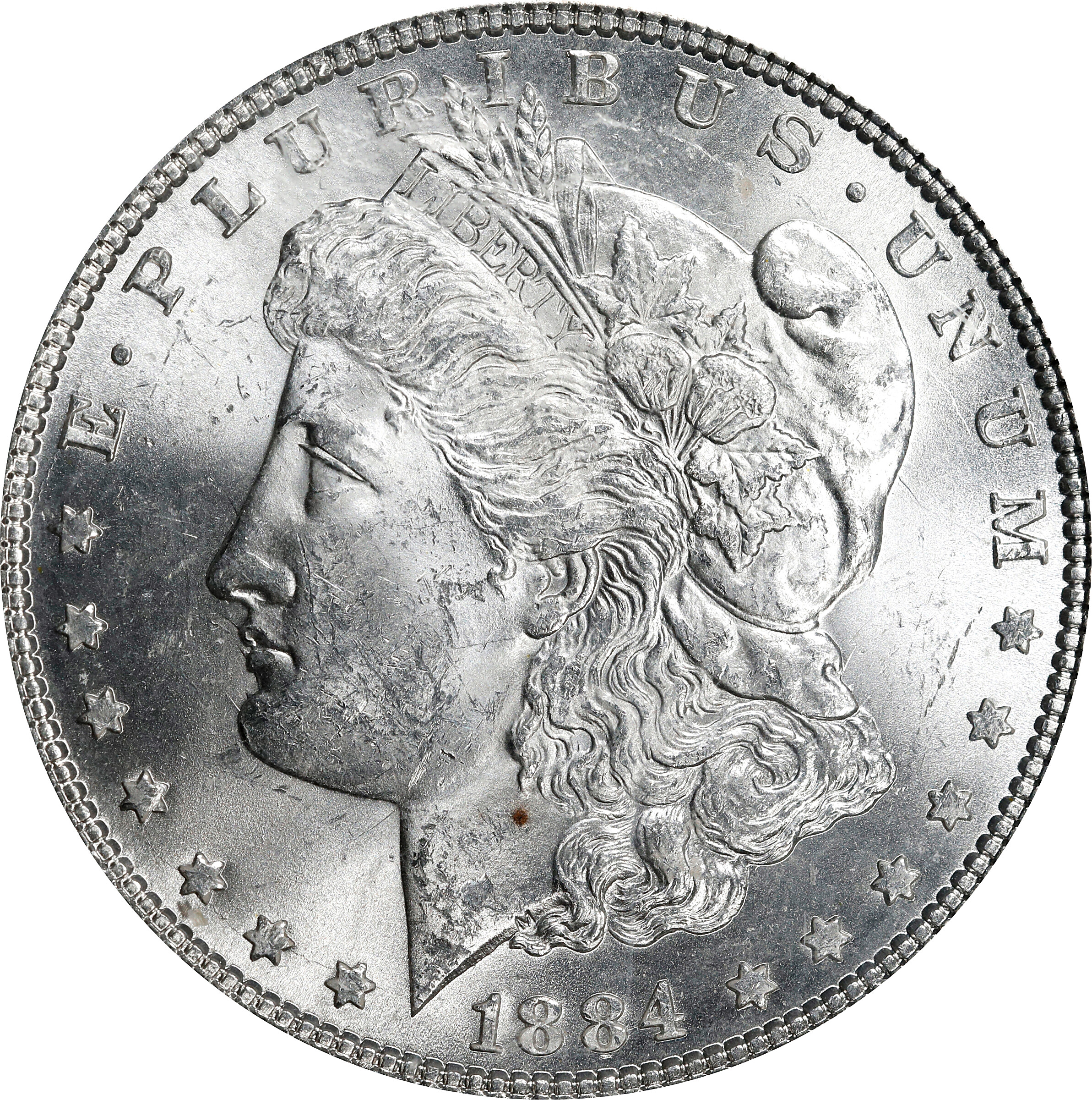 1884 Morgan Silver Dollar. VAM-2A. Hot 50 Variety. Partial E Reverse. MS-62 (PCGS).