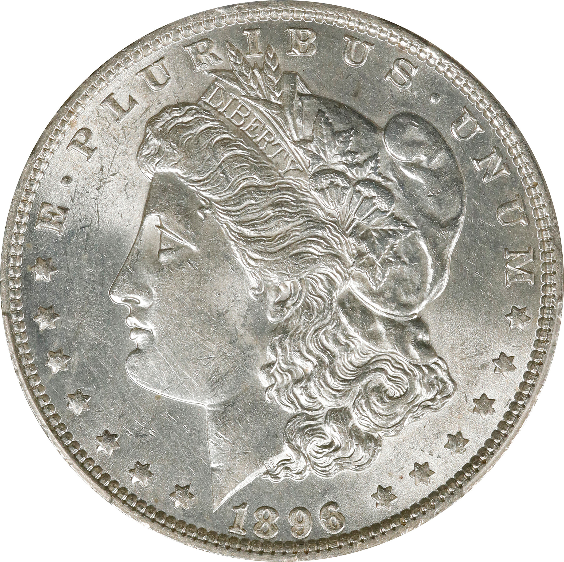 1896 Morgan Silver Dollar. VAM-4. Top 100 Variety. Doubled Die Obverse, Doubled Stars. AU-58 (PCGS).