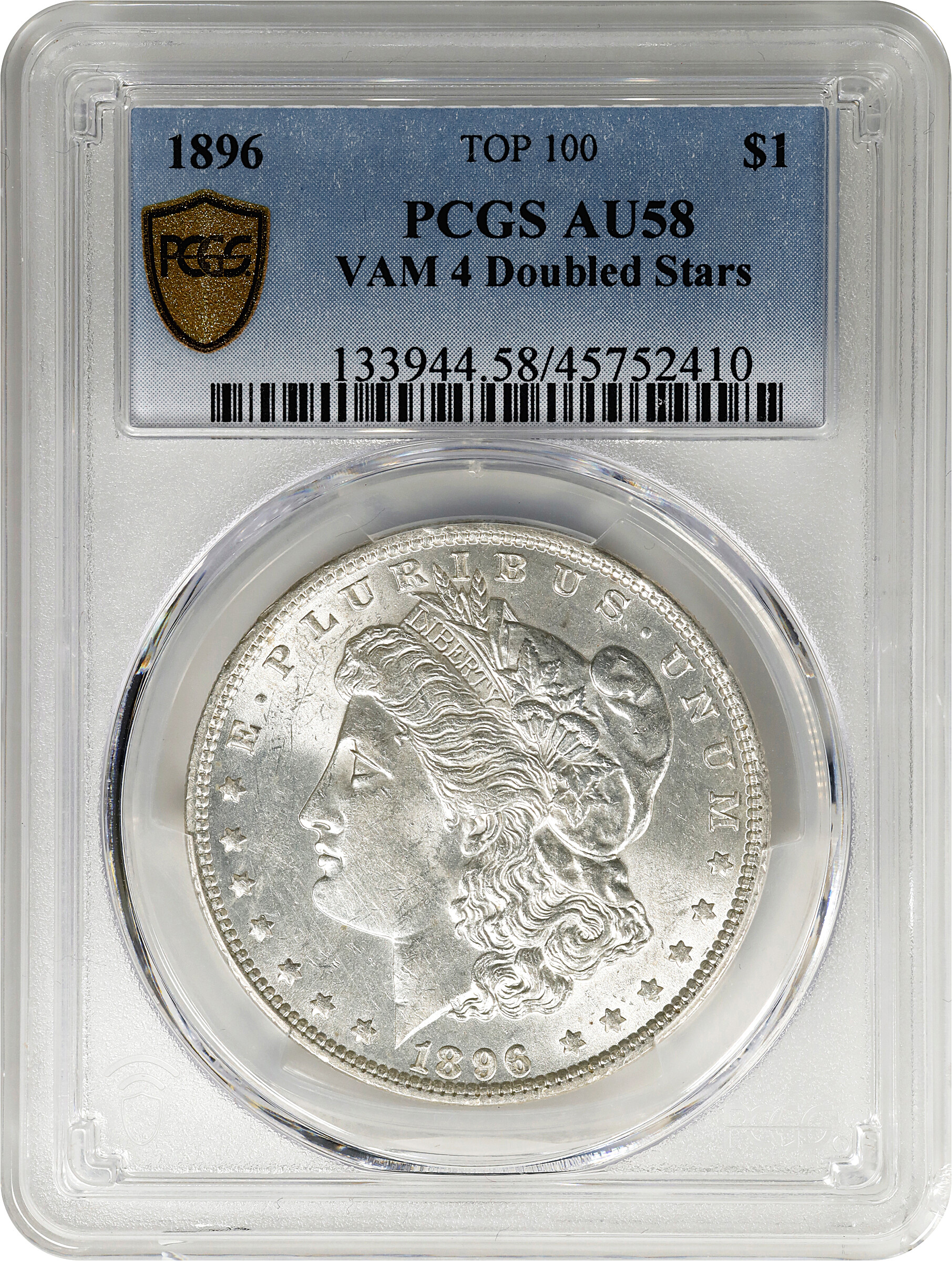 1896 $1  Doubled Stars, VAM-4 AU50 CAC thumbnail 3