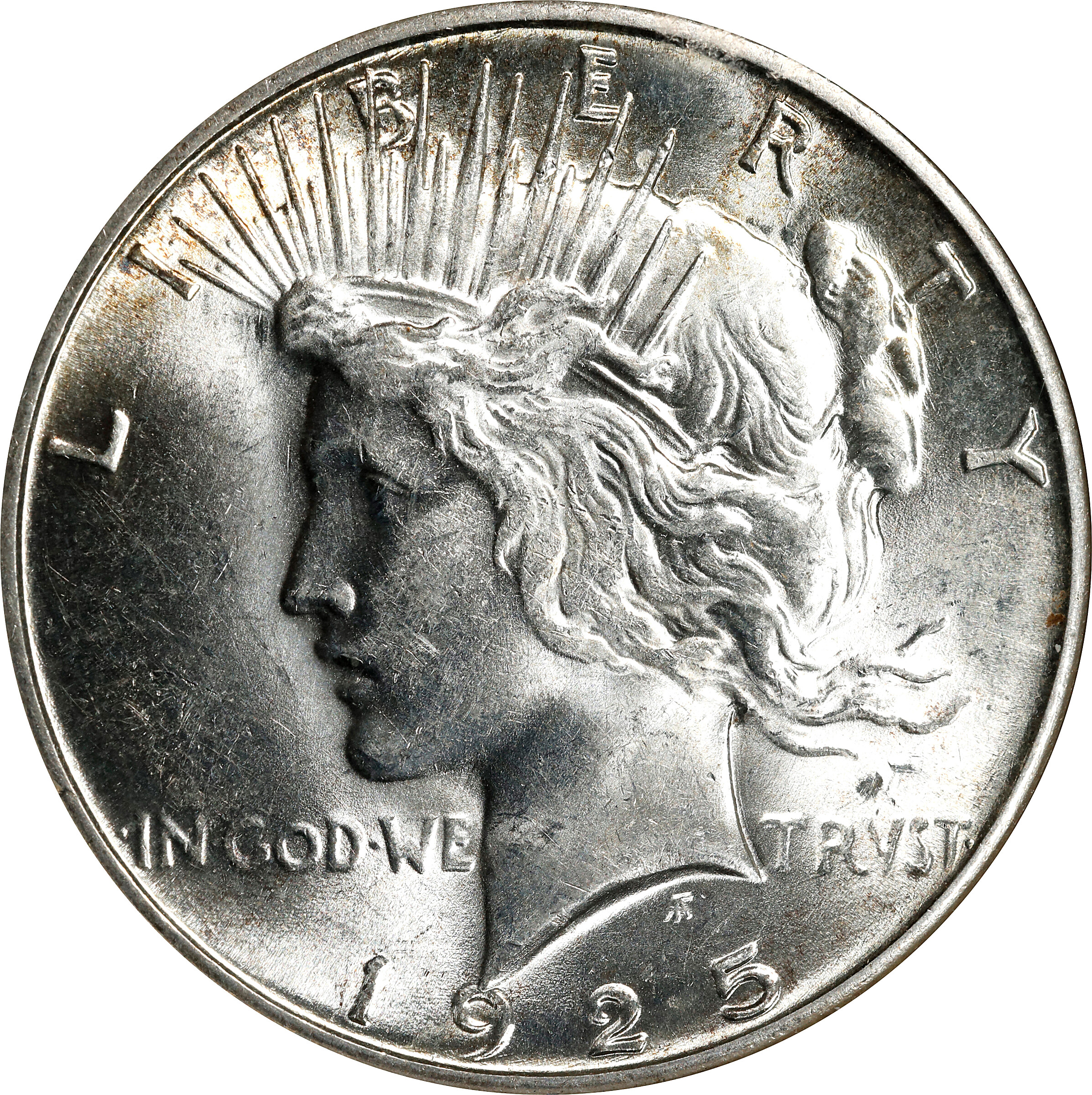1925-S Peace Silver Dollar. VAM-2. Top 50 Variety. Doubled Die Reverse. MS-61 (ANACS). OH.