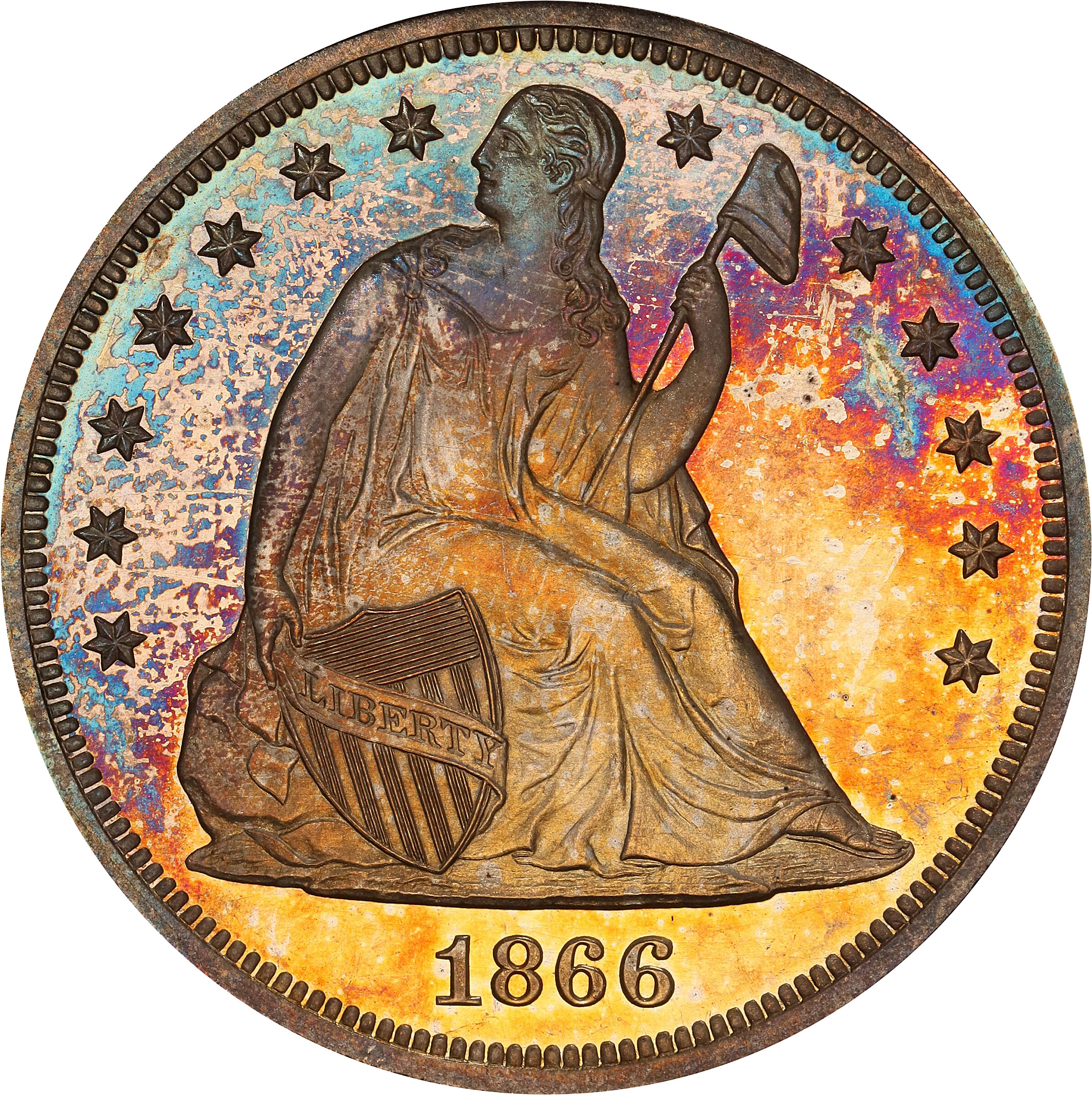 1866 Liberty Seated Silver Dollar. Motto. Proof-66 Cameo (PCGS). CAC.