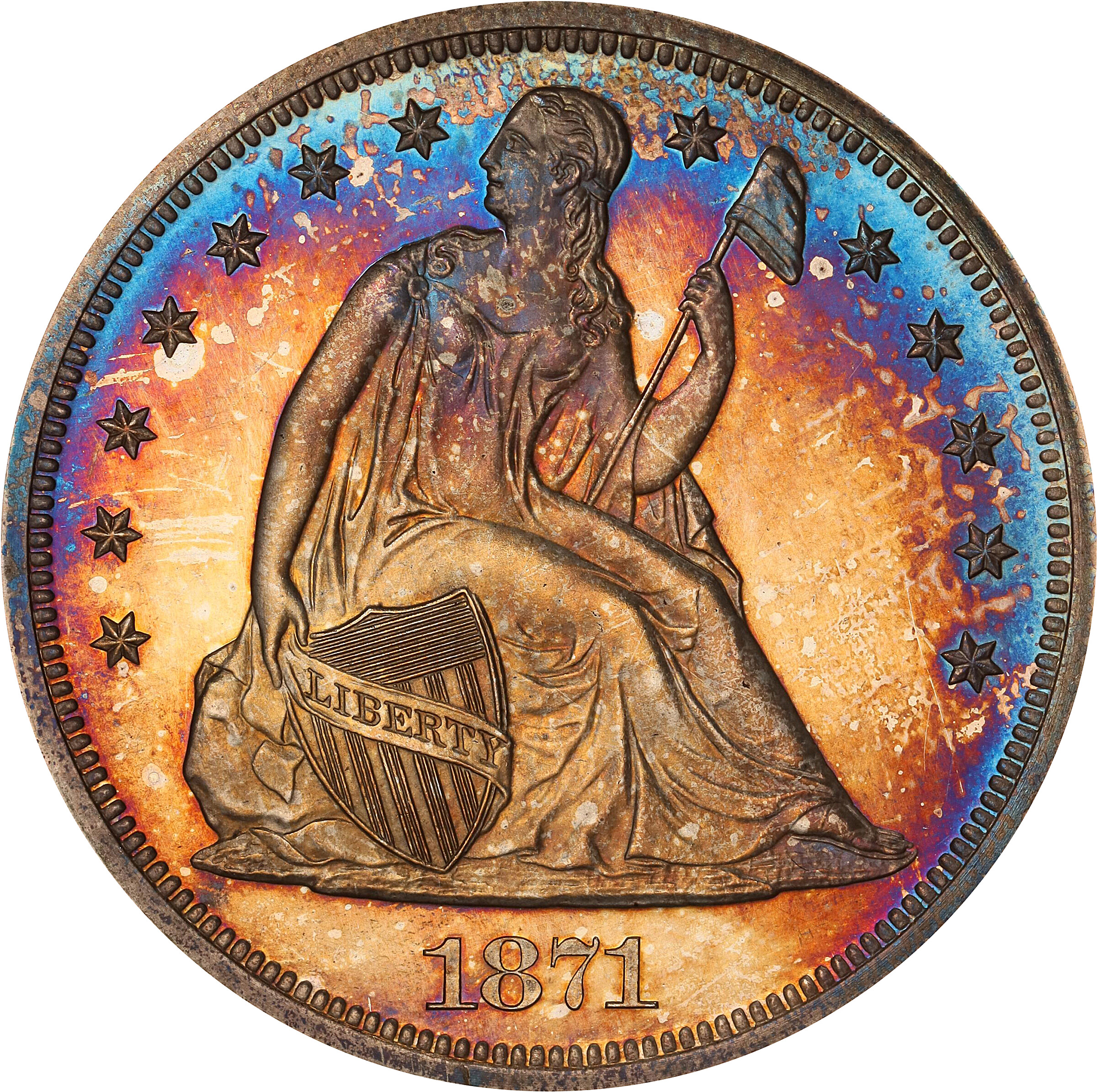 1871 Liberty Seated Silver Dollar. Proof-66 (PCGS).