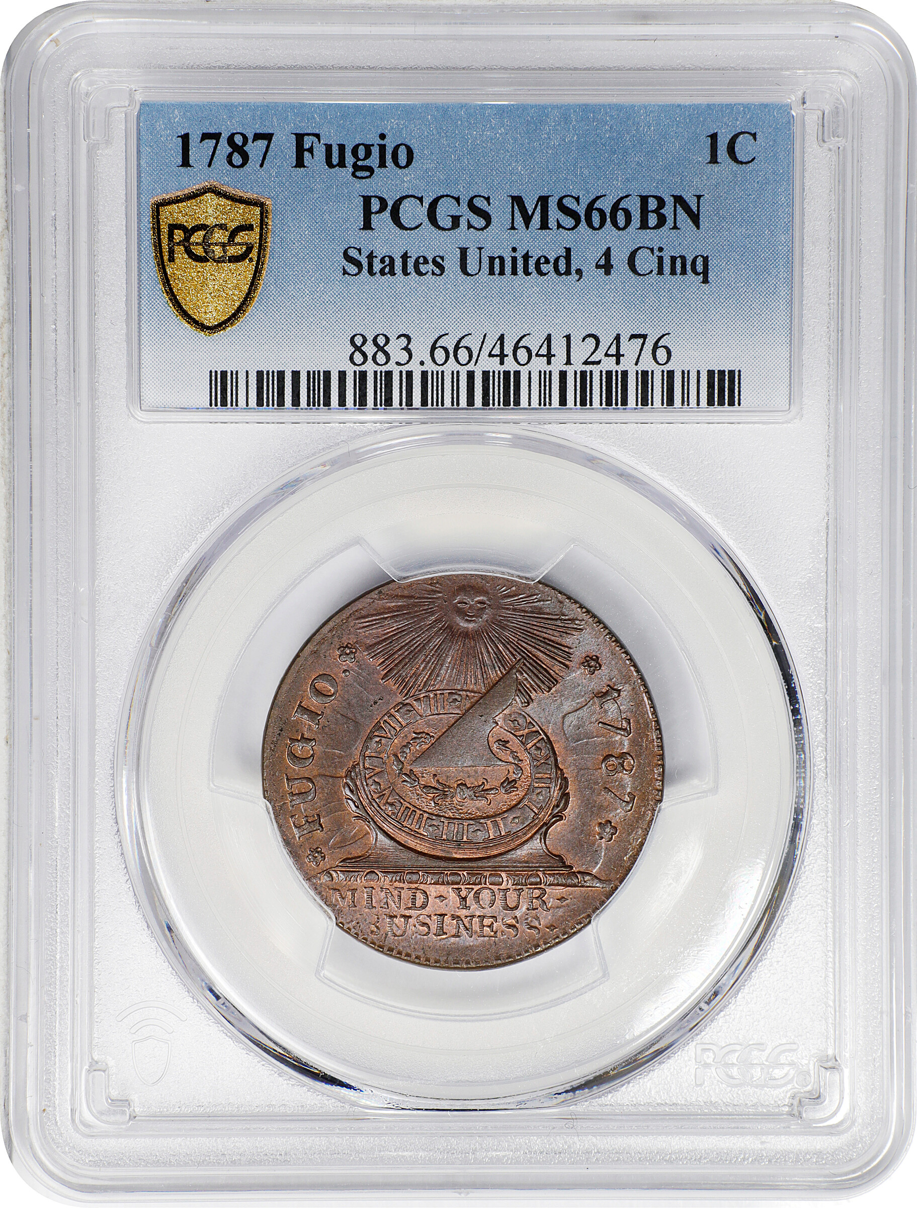 1787 Fugio 1c 4 Cinquefoils, STATES UNITED MS BN MS60 BN thumbnail 17