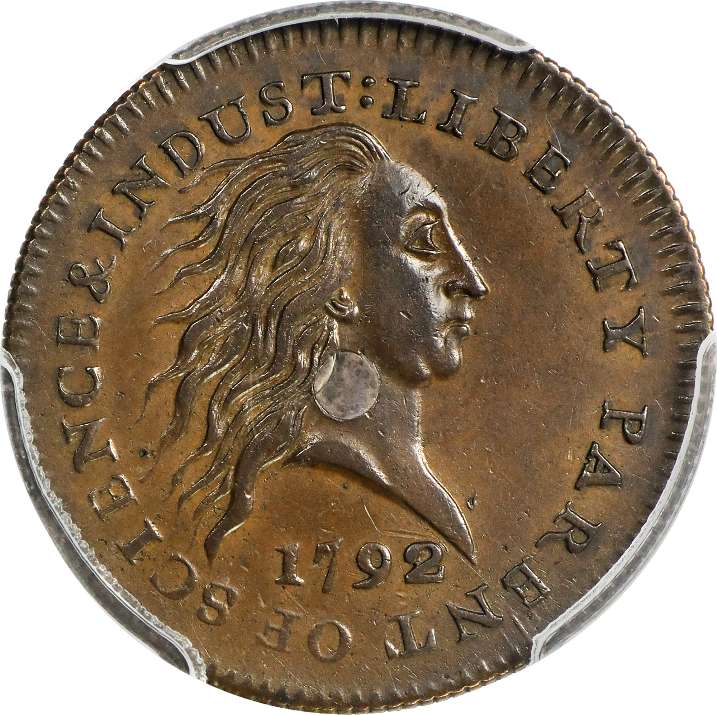1792 Cent. Silver Center. Judd-1, Pollock-1. Rarity-6+. Copper with Silver Plug. Reeded Edge. MS-61 BN (PCGS). CAC.