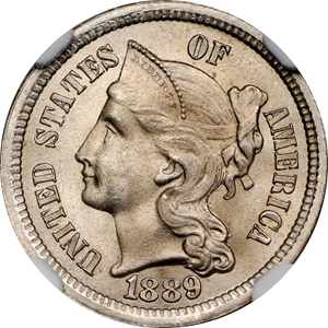 image for: 1889 Nickel Three-Cent Piece. MS-68 (NGC).
