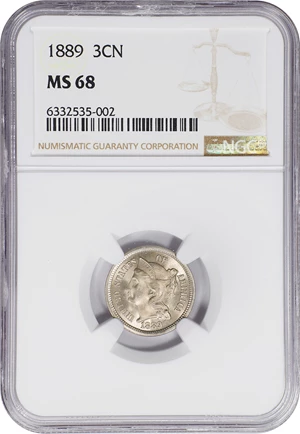 image for: 1889 Nickel Three-Cent Piece. MS-68 (NGC).