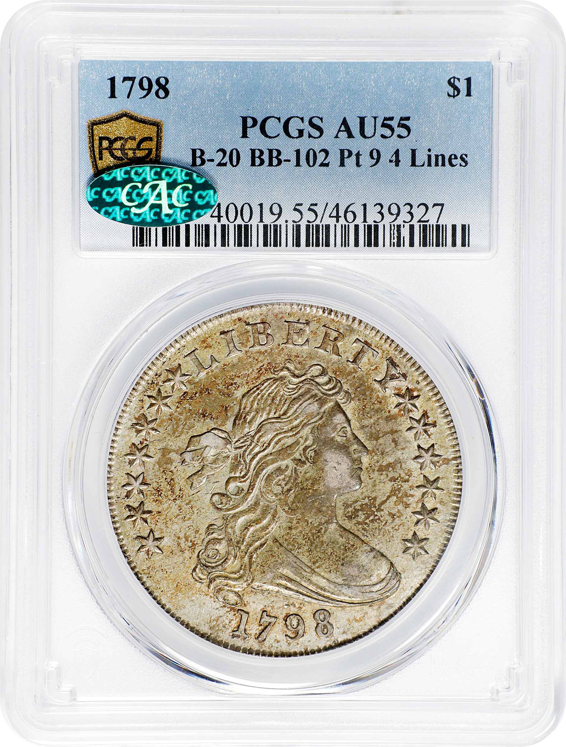 1798 $1  Large Eagle, Pointed 9, Wide Date, B-20, BB-102 MS60 thumbnail 4
