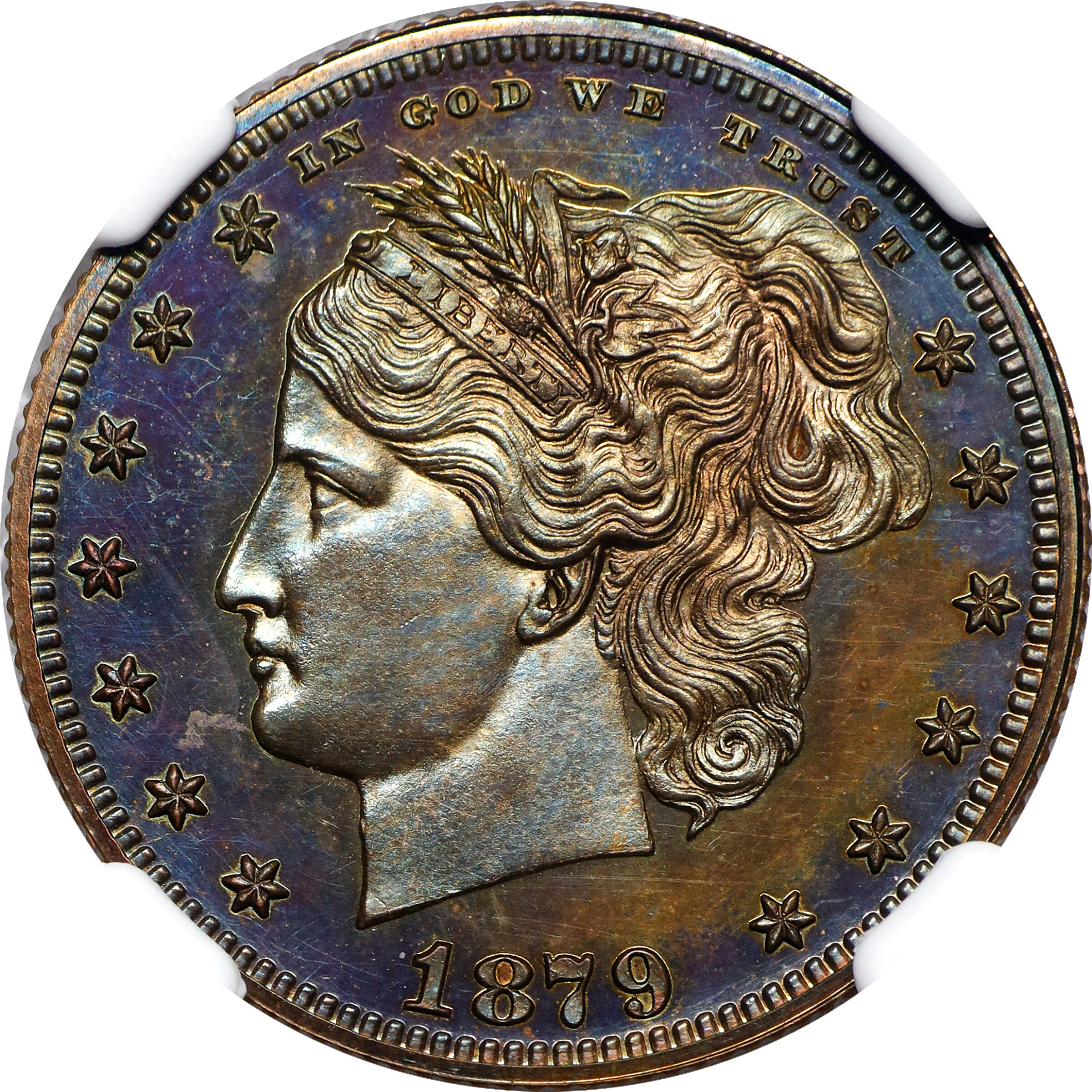 1879 Pattern Washlady Quarter Dollar. Judd-1591, Pollock-1784. Rarity-7-. Copper. Reeded Edge. Proof-65+ BN (NGC).