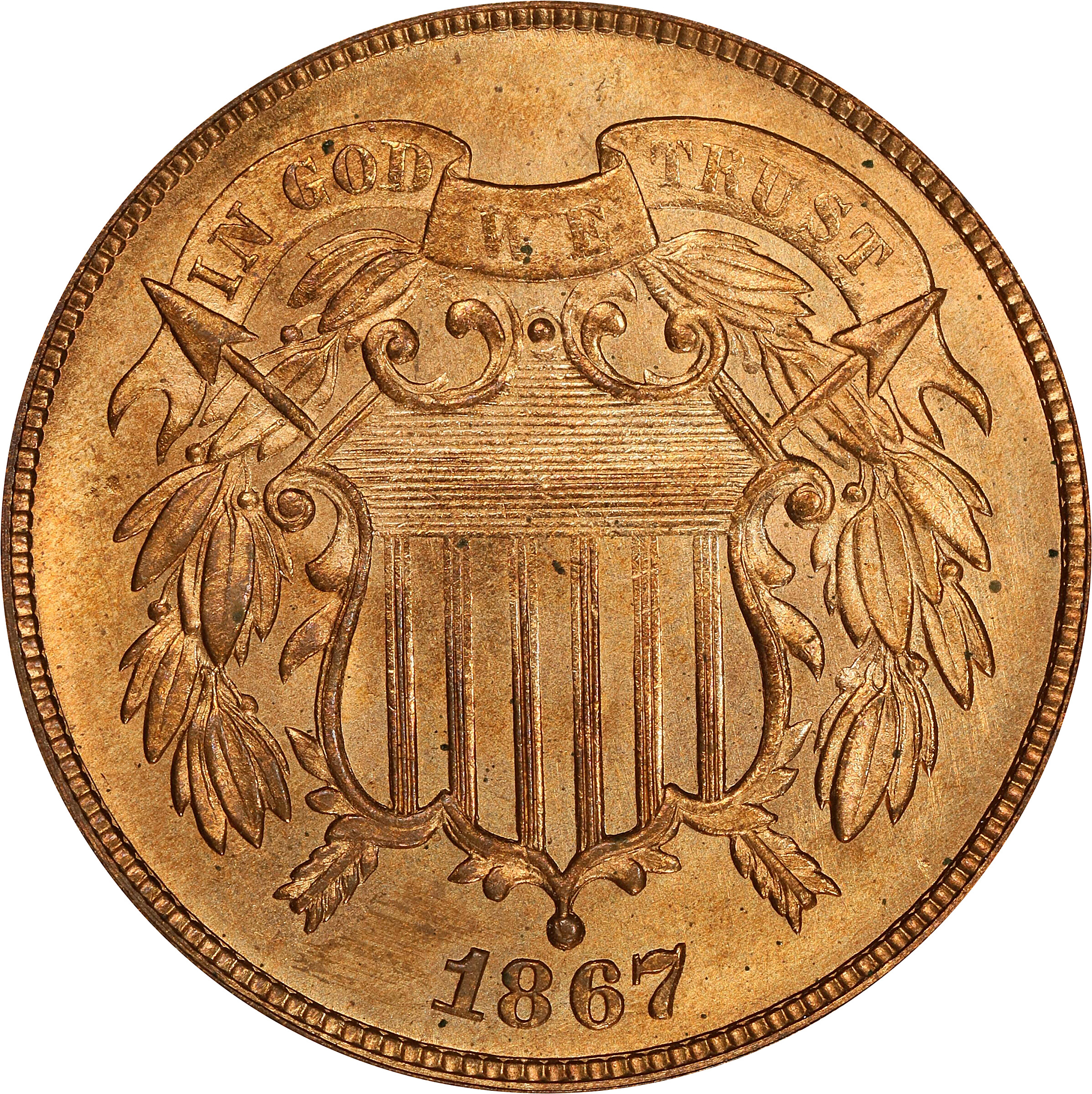 1867 Two-Cent Piece. MS-65 RD (PCGS). CAC.