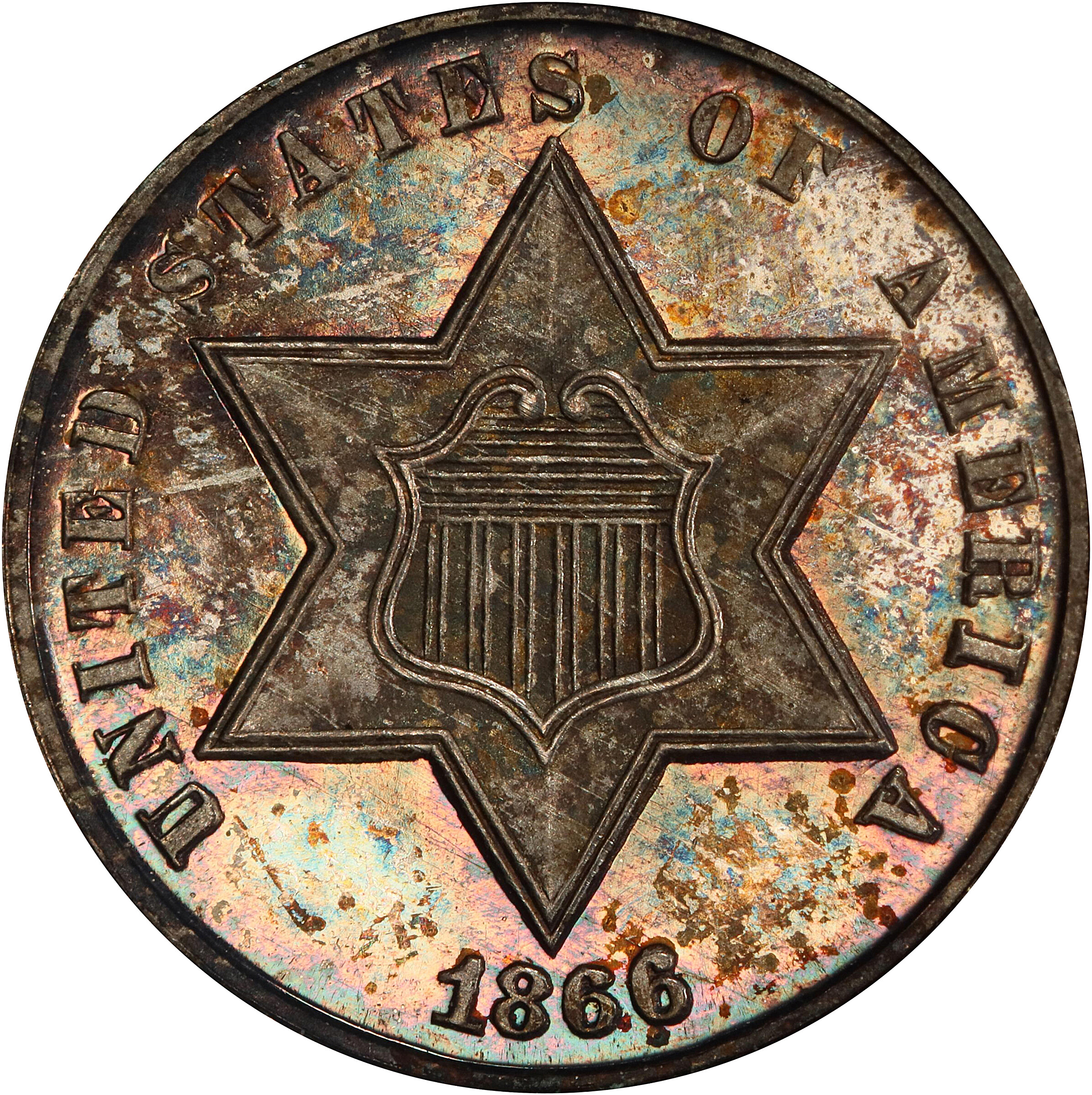1866 Silver Three-Cent Piece. Proof-65 (PCGS).