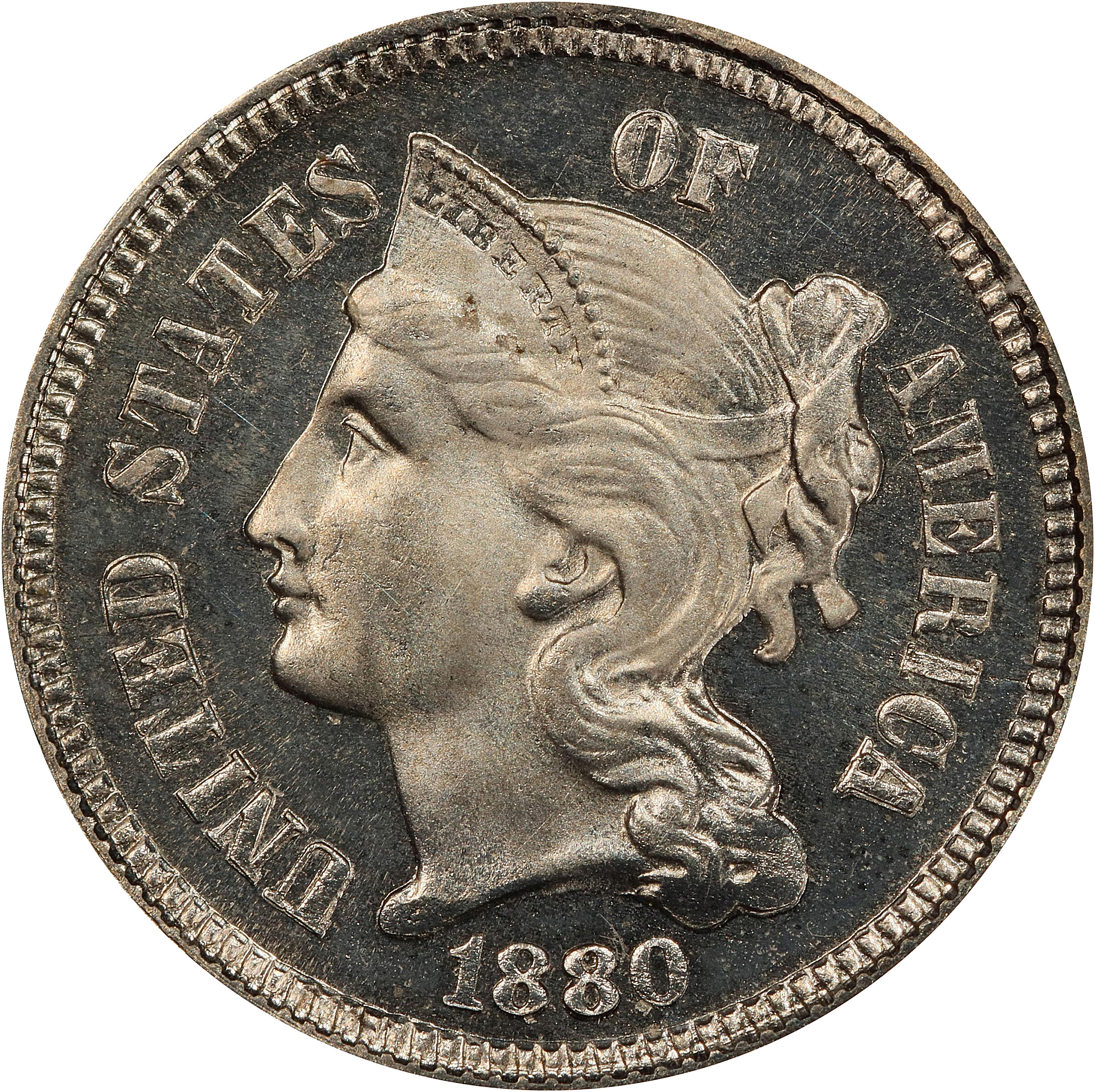 1880 Nickel Three-Cent Piece. Proof-66 Cameo (PCGS).