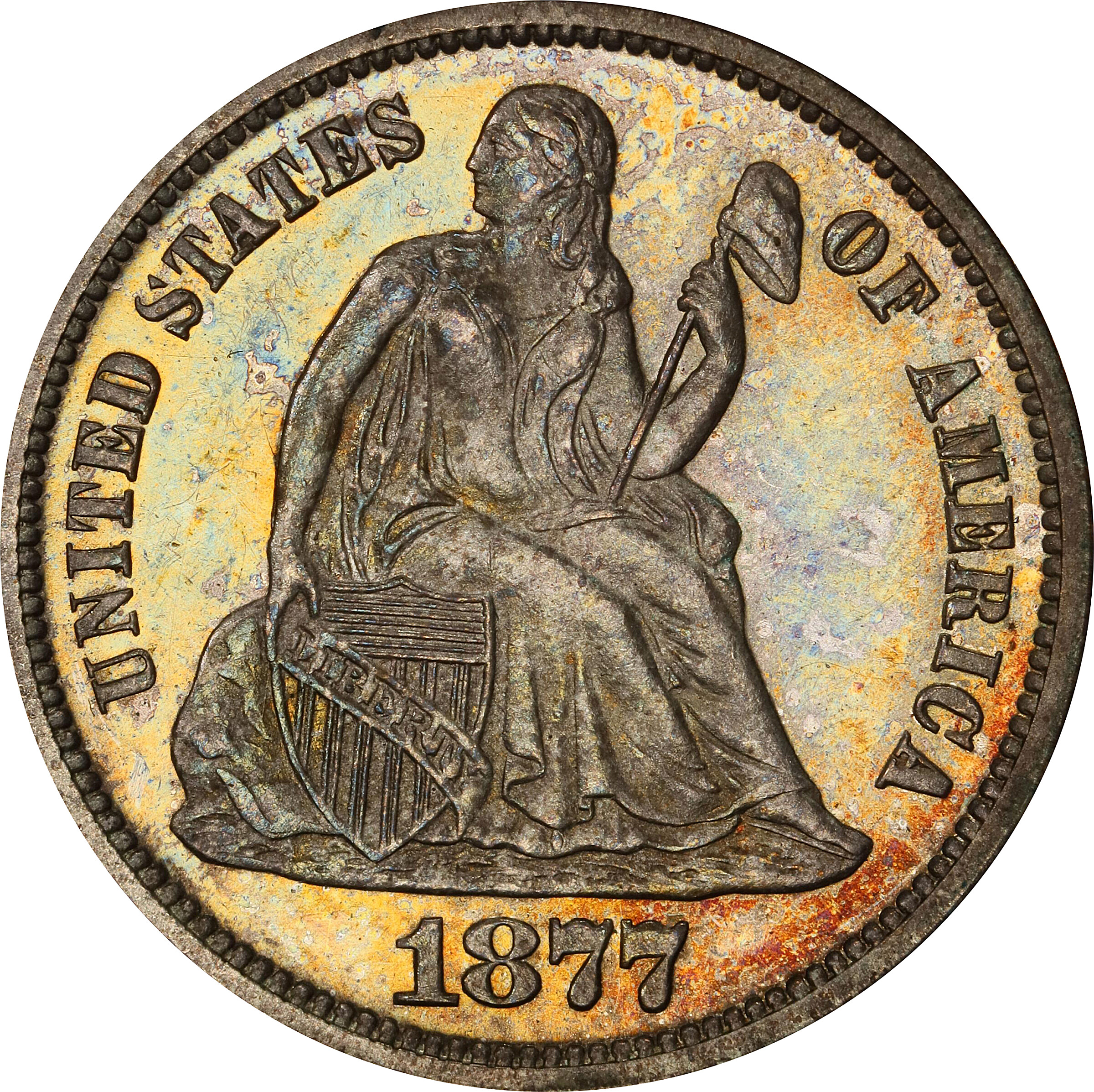 1877 Liberty Seated Dime. Proof-65 (PCGS).