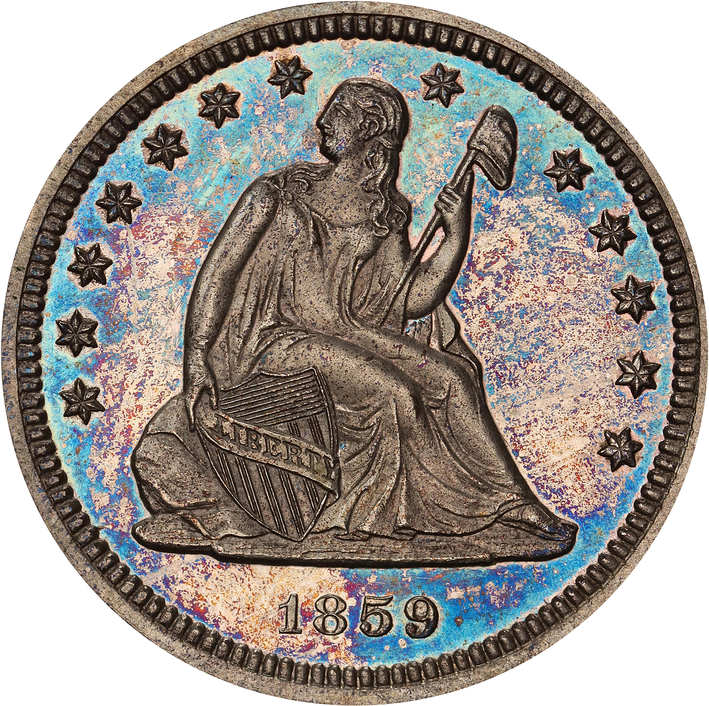 1859 Liberty Seated Quarter. Type I/II. Proof-65 (PCGS). CAC.