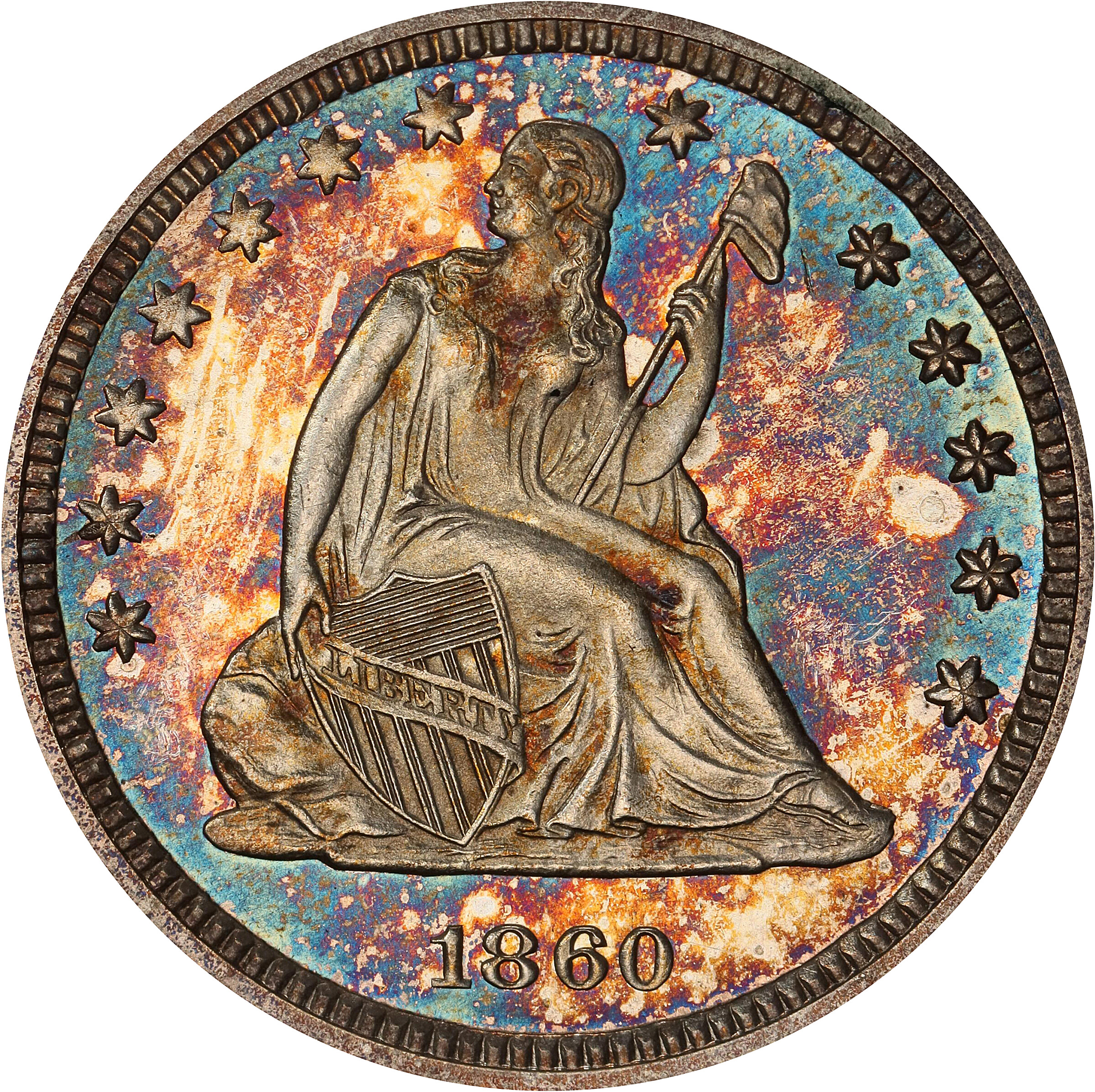 1860 Liberty Seated Quarter. Type II/I. Proof-65 (PCGS). CAC.