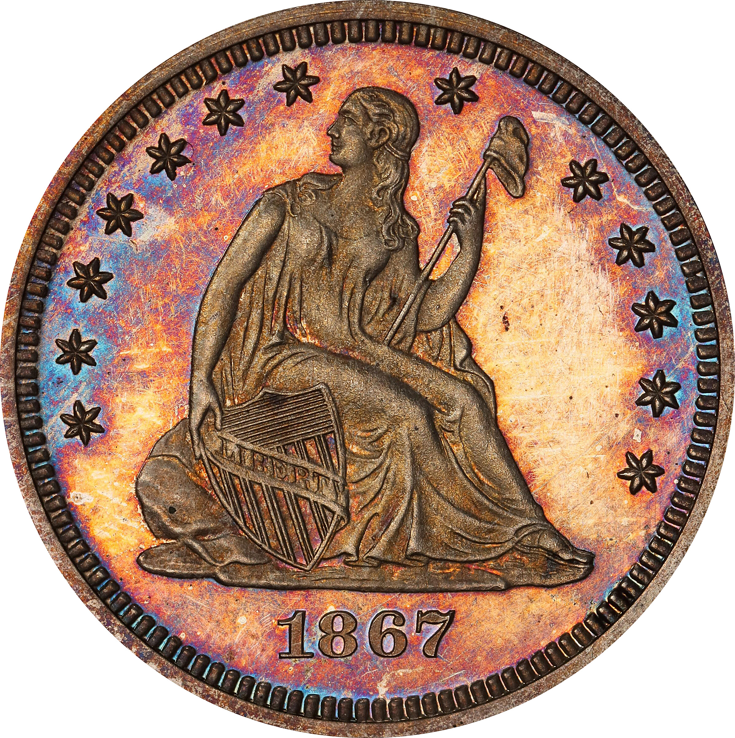 1867 Liberty Seated Quarter. Proof-64 Cameo (PCGS). CAC.