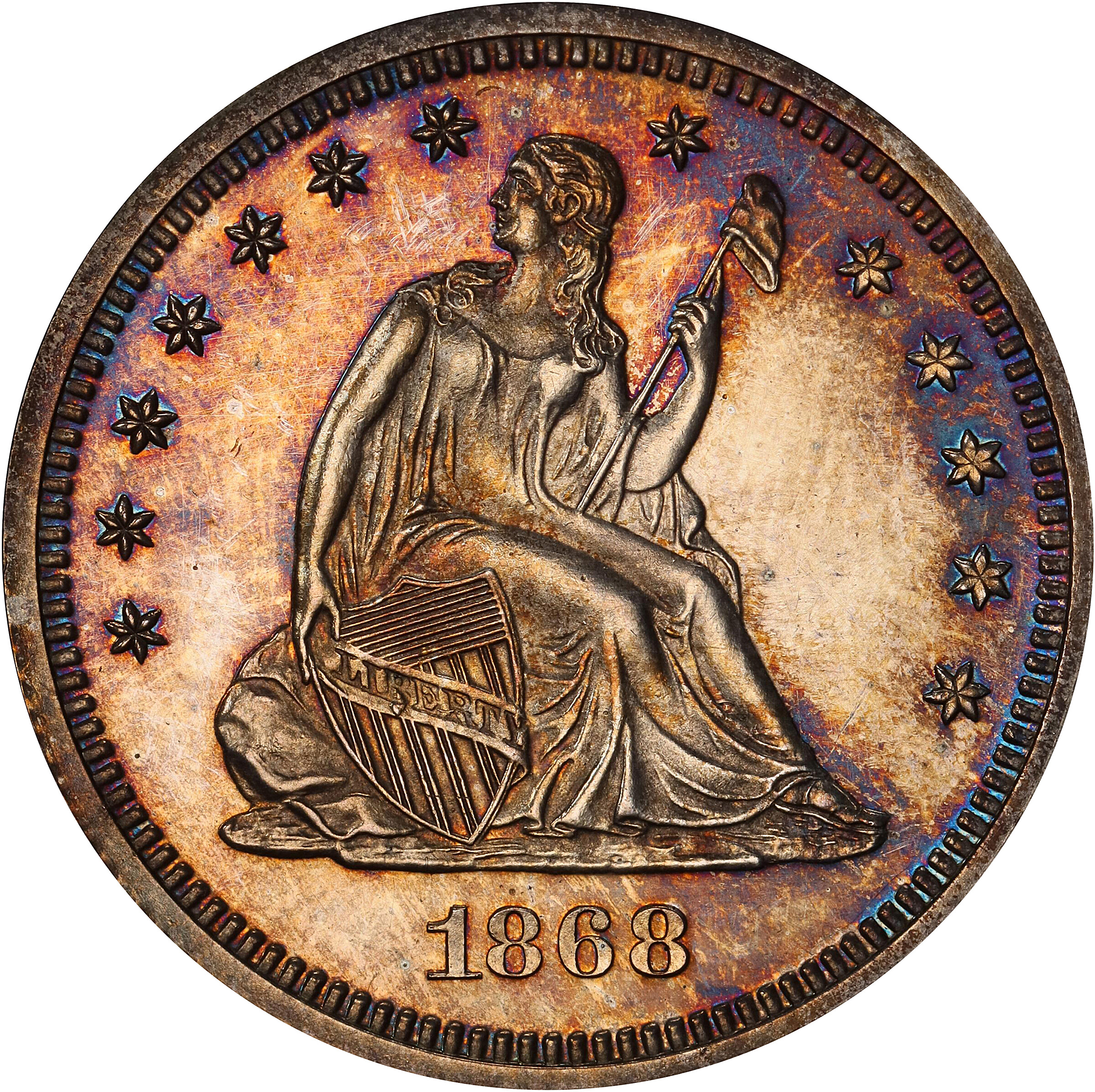 1868 Liberty Seated Quarter. Proof-65 Cameo (PCGS).