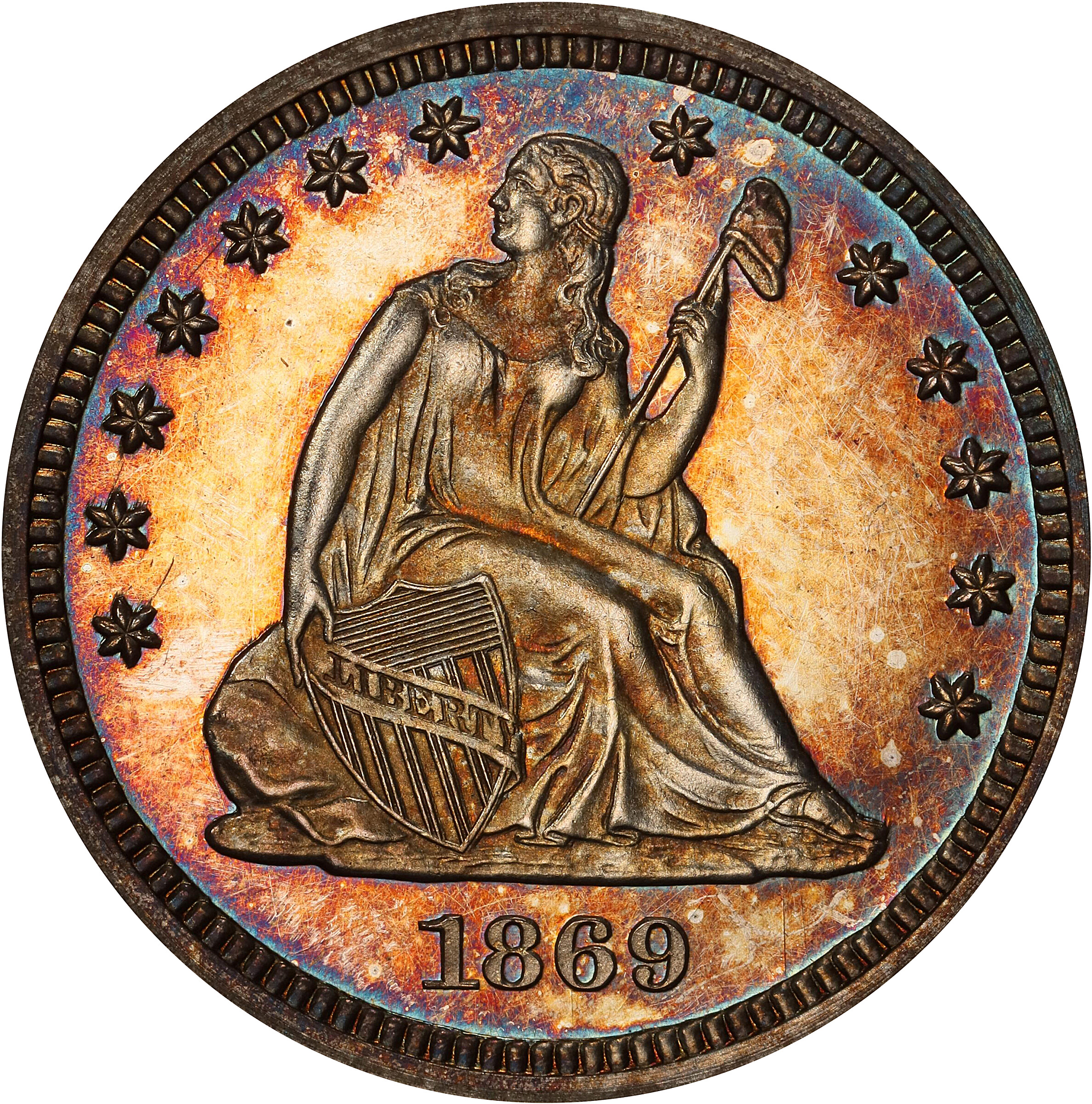 1869 Liberty Seated Quarter. Proof-65 (PCGS).