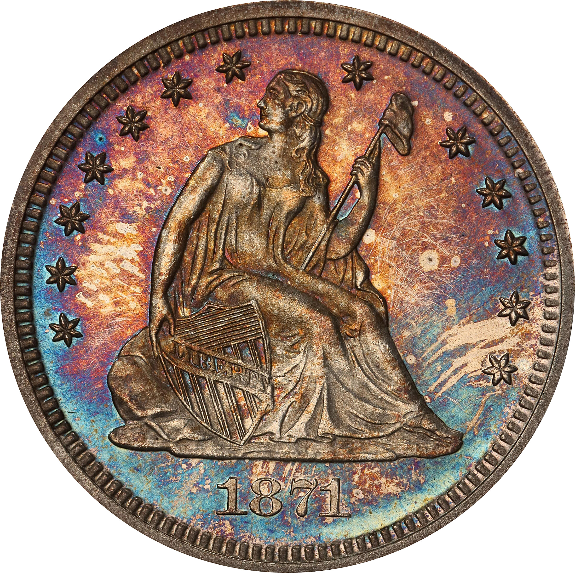 1871 Liberty Seated Quarter. Proof-66 (PCGS).