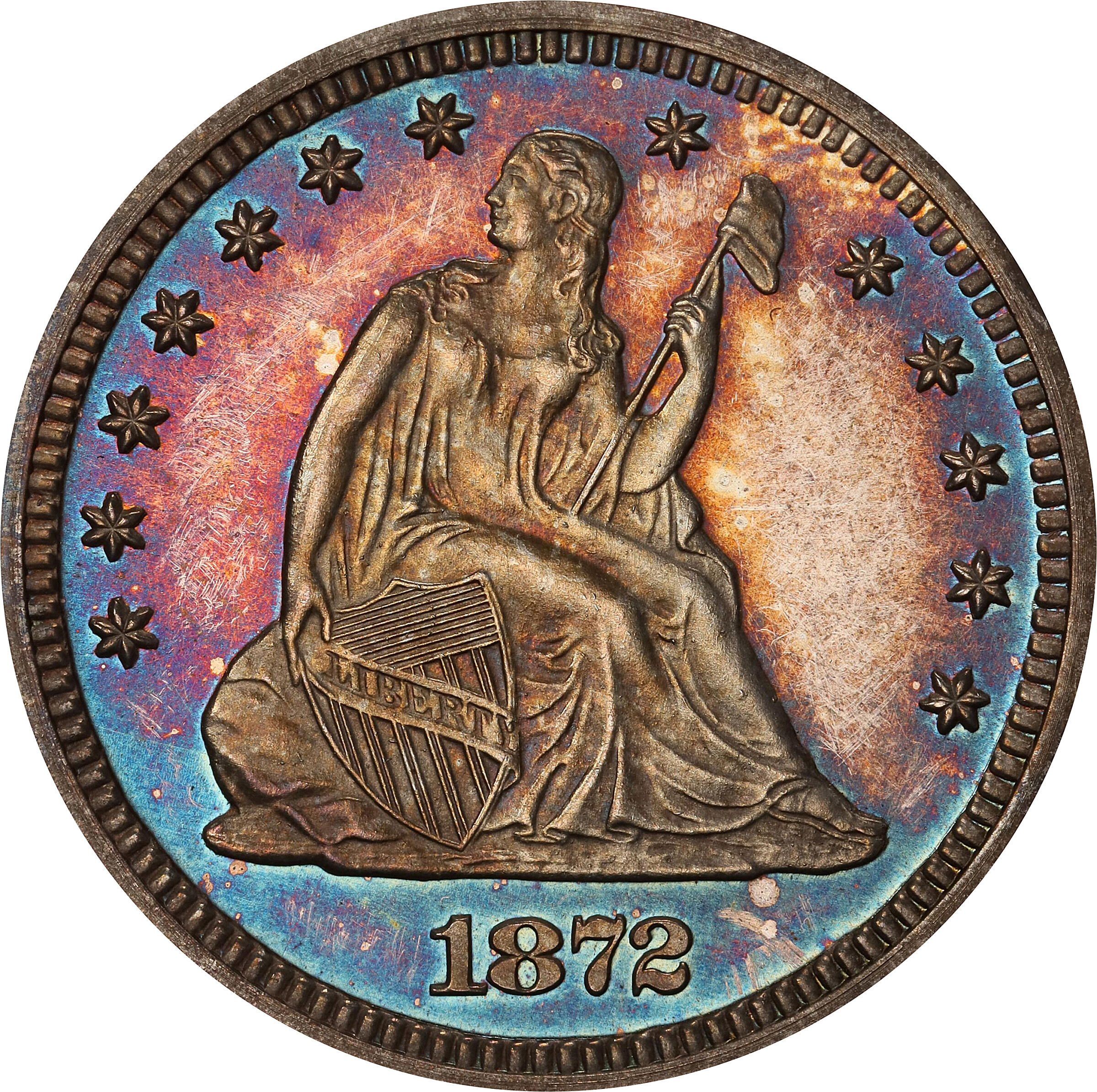 1872 Liberty Seated Quarter. Proof-66 (PCGS).