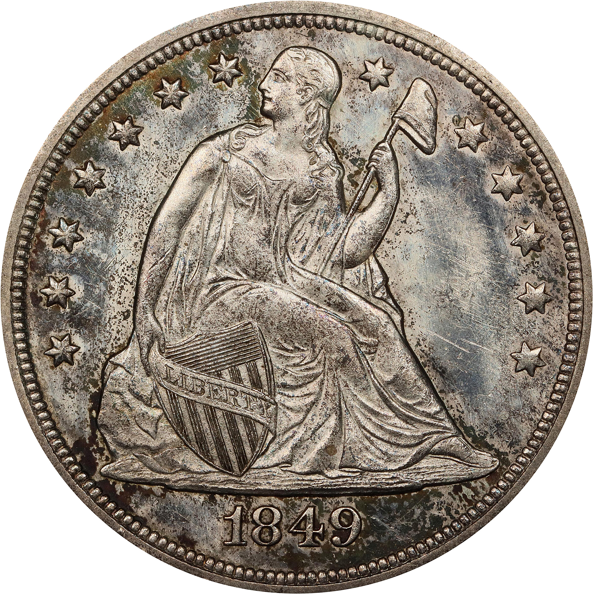 1849 Liberty Seated Silver Dollar. OC-2. Rarity-2. MS-63 (PCGS).